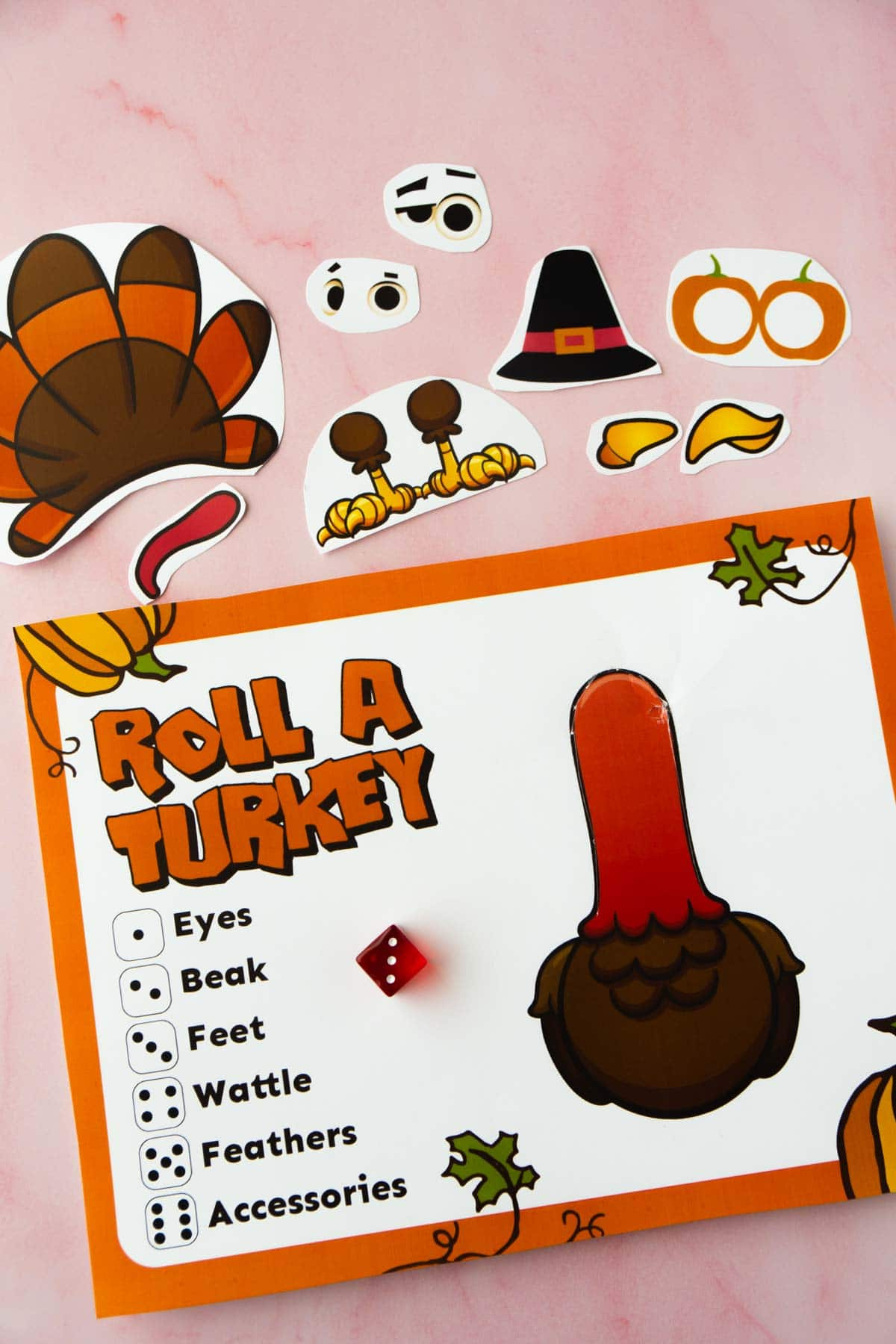 Free Printable Roll A Turkey Dice Game - Play Party Plan pertaining to Roll A Turkey Dice Game Printable