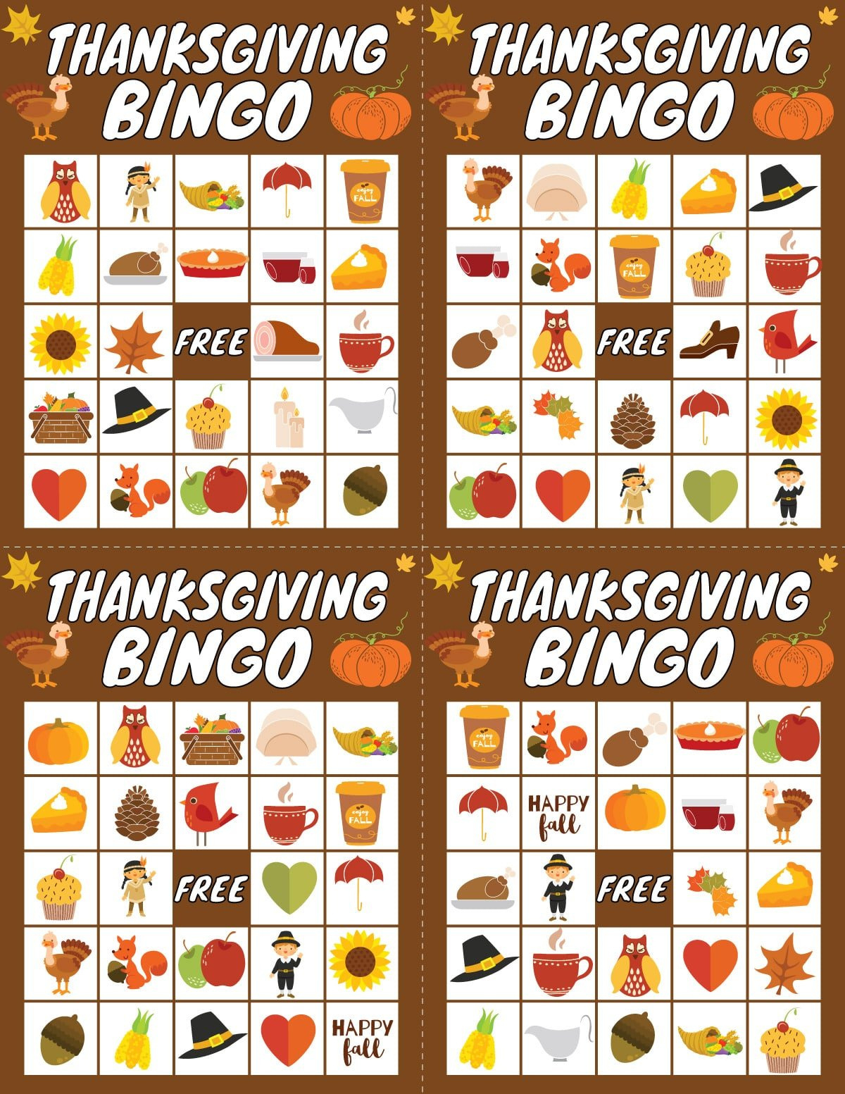 Free Printable Thanksgiving Bingo Game (20 Cards) - Play Party Plan for Thanksgiving Printable Bingo Games