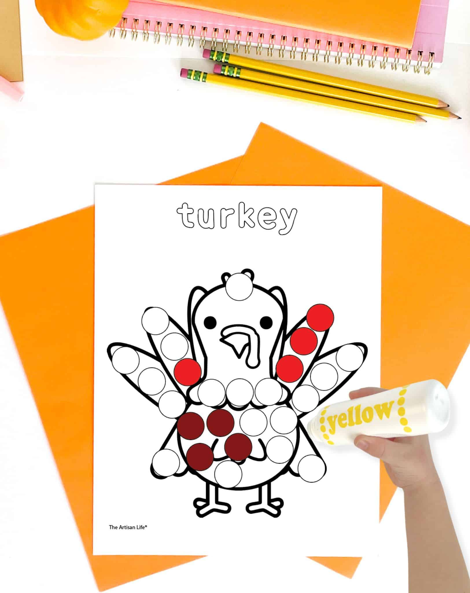 Free Printable Thanksgiving Dot Marker Pages With Vocabulary - The regarding Turkey Dot Paint Printable