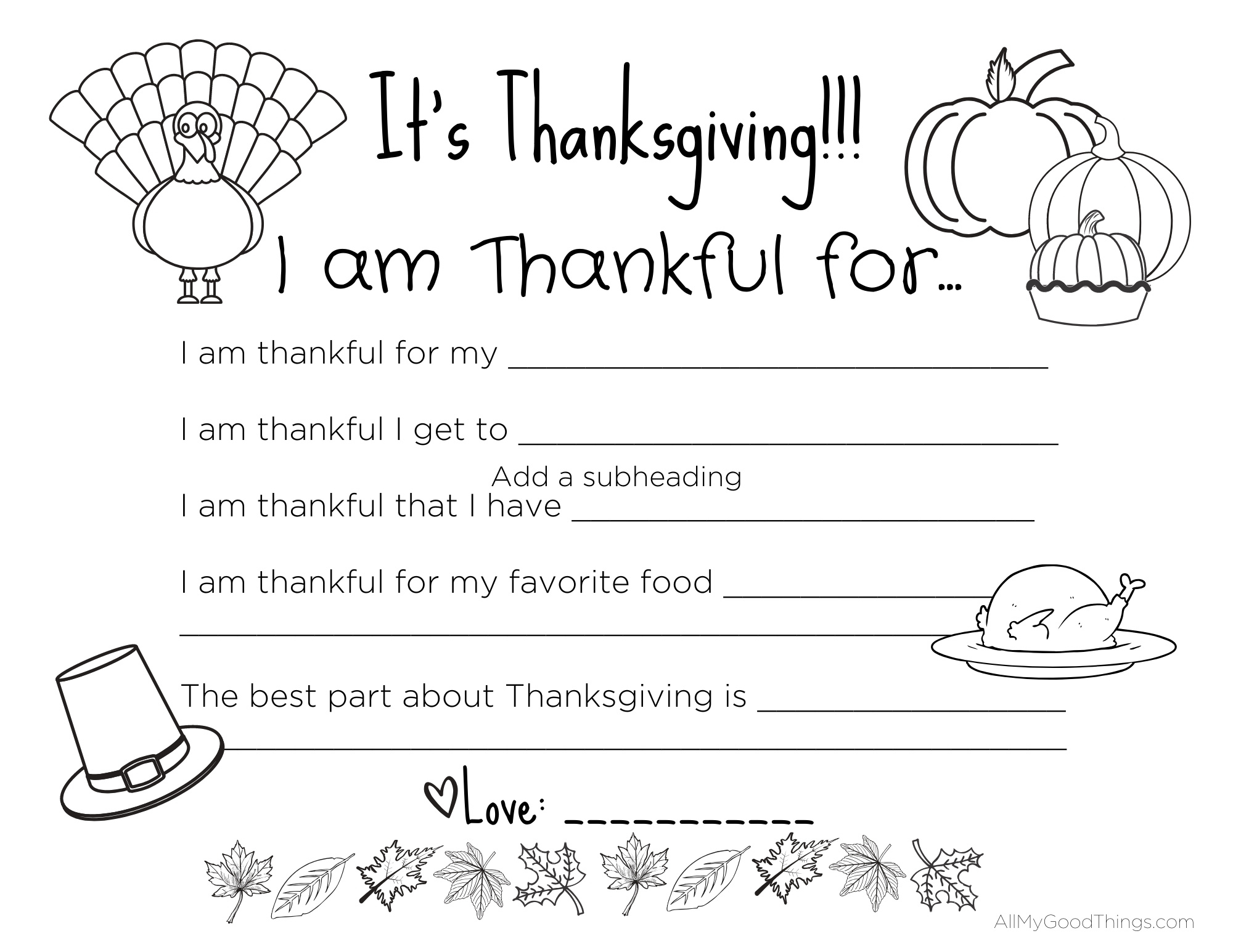 Free Printable Thanksgiving Placemats For The Kids - All My Good within I am Thankful For Placemat Printable