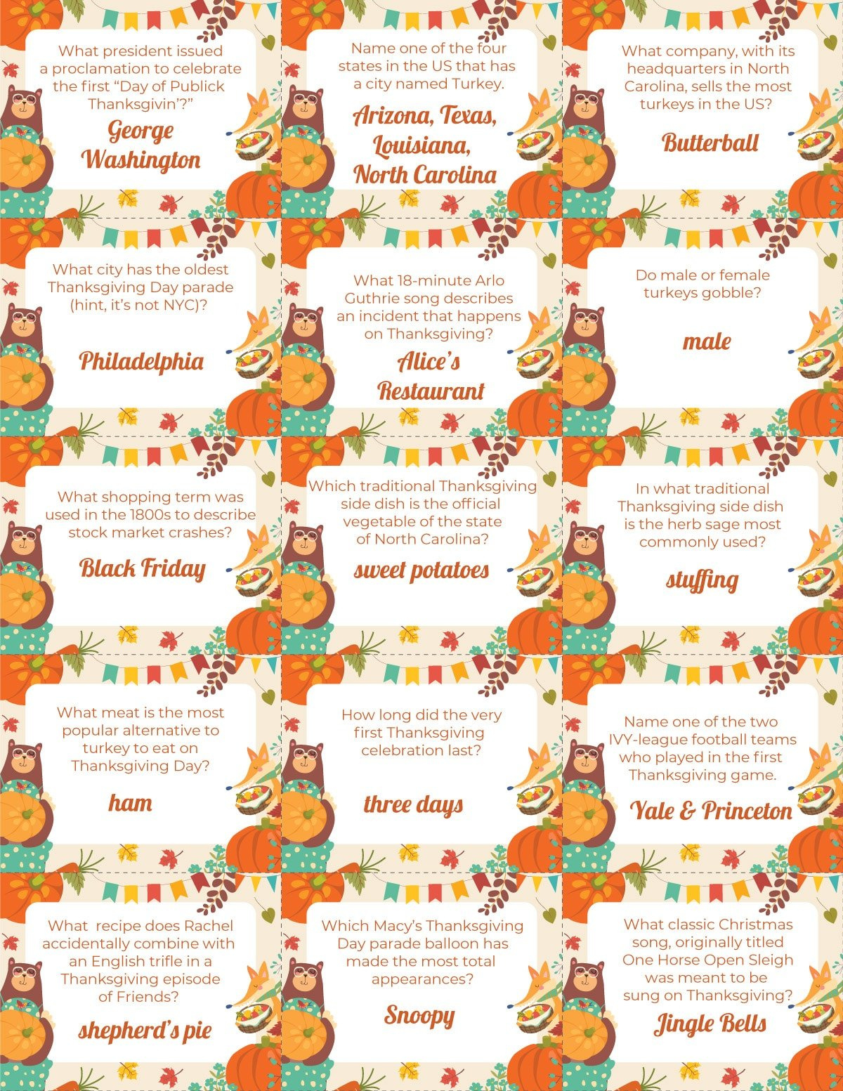 Free Printable Thanksgiving Trivia Questions - Play Party Plan30 with regard to Turkey Trivia Questions Printable