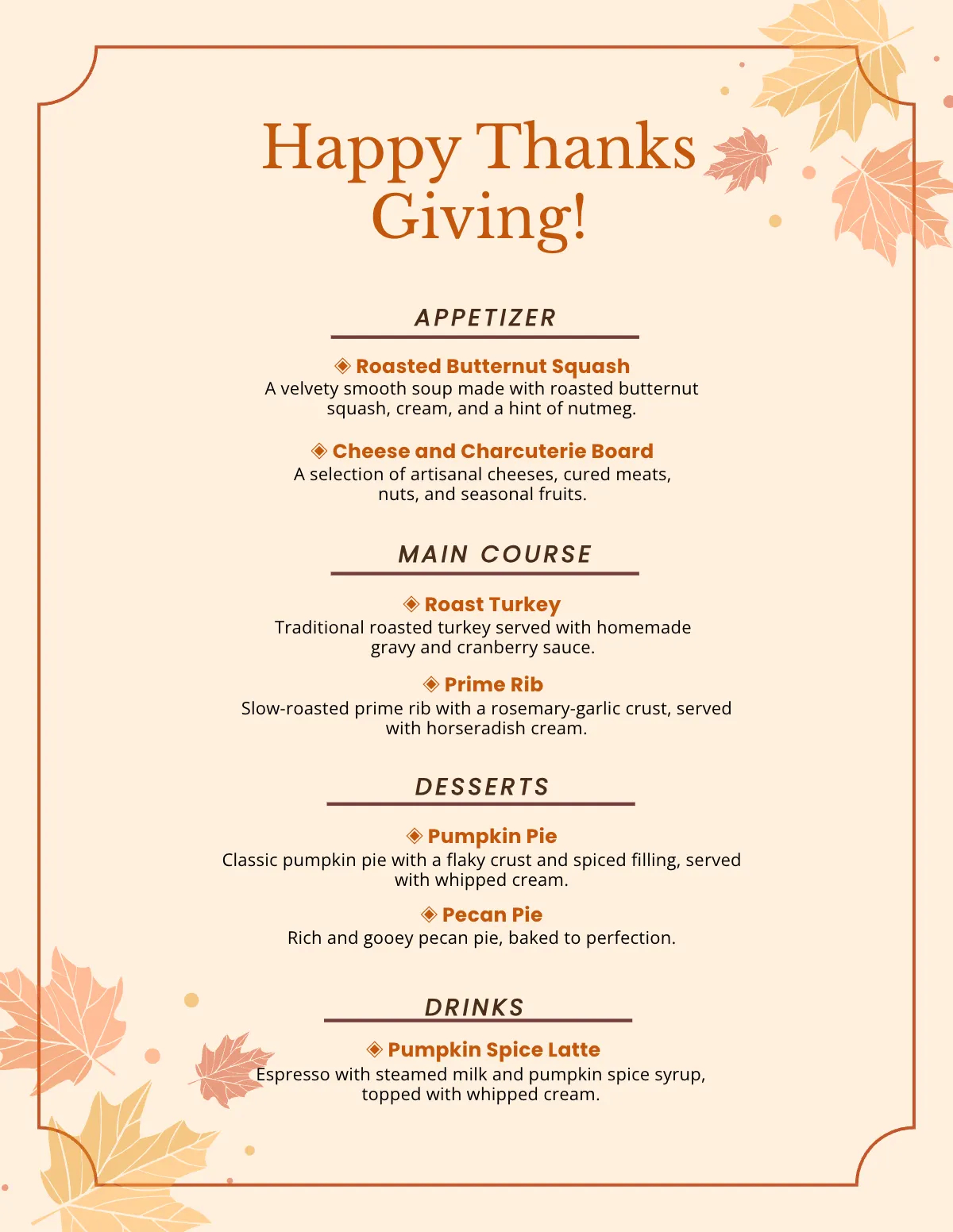 Free Thanksgiving Menu Template To Edit Online inside Sample Thanksgiving Menu Template
