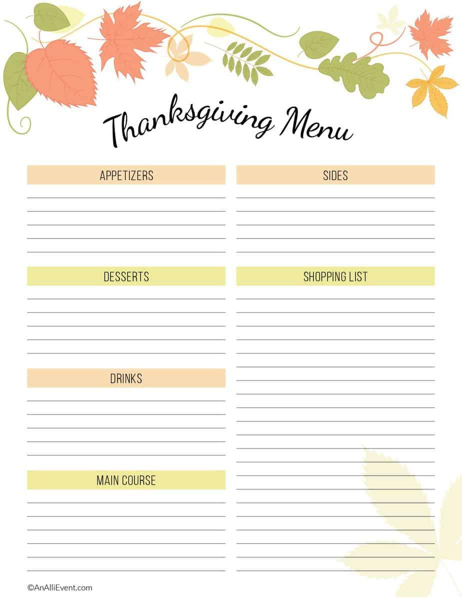 Free Thanksgiving Planner Printable - An Alli Event with regard to Thanksgiving Menu Planner Template Free
