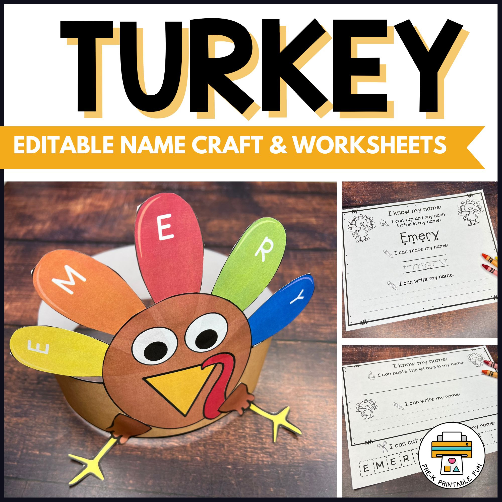 Free Turkey Editable Name Craft And Worksheets regarding Turkey Name Craft Printable