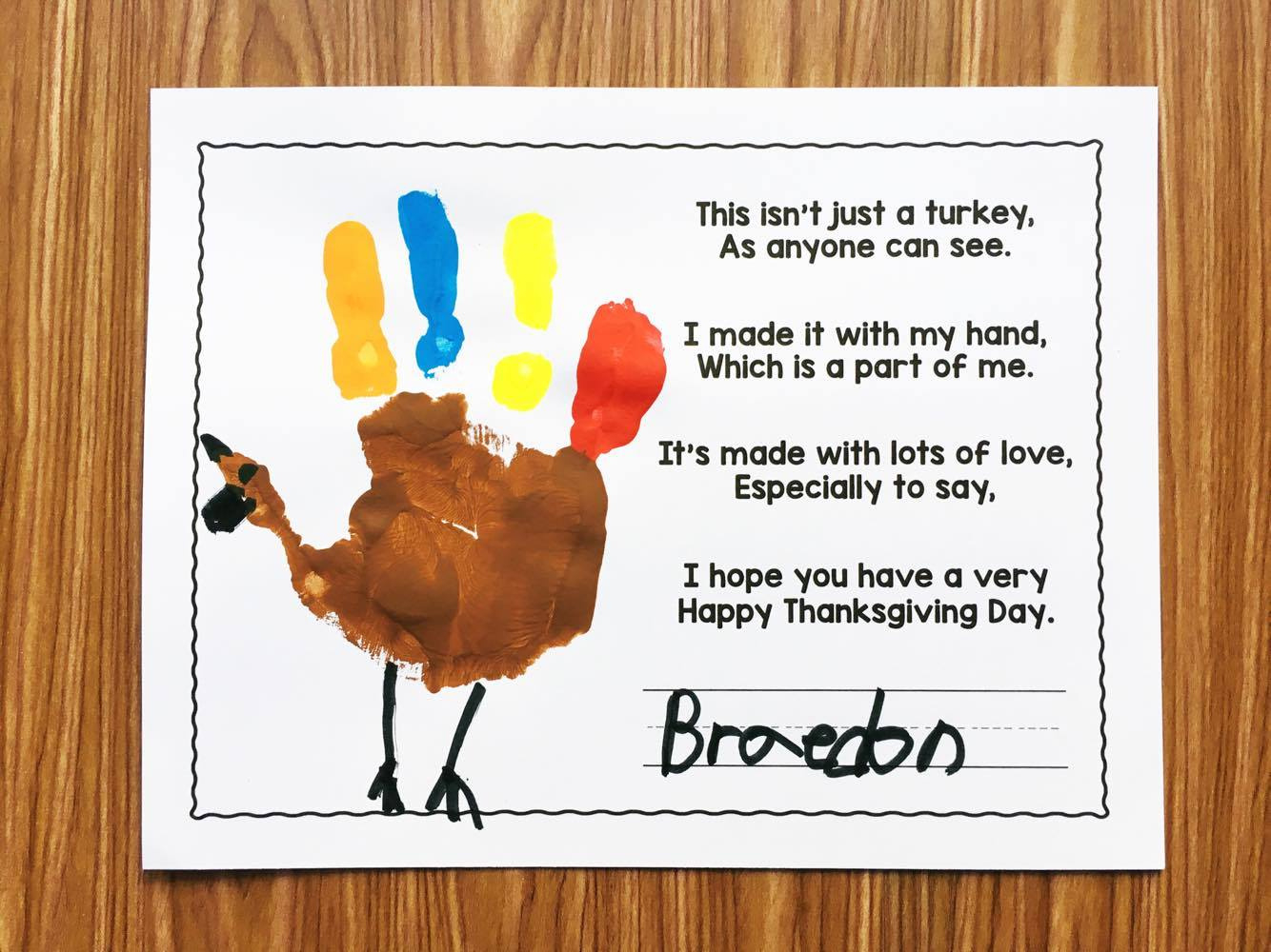Free Turkey Handprint Poem - Simply Kinder with regard to Handprint Turkey Poem Printable Free