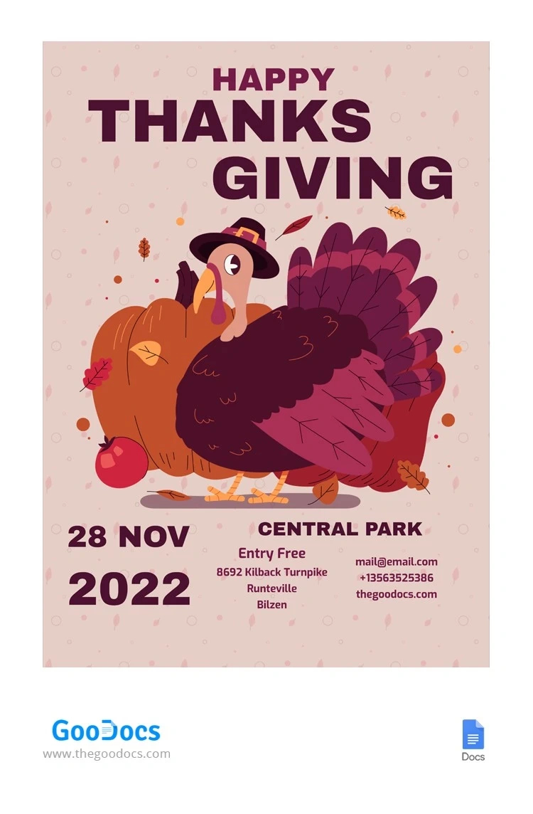 Free Turkey Thanksgiving Poster Template In Google Docs And for Free Printable Turkey Images Informational