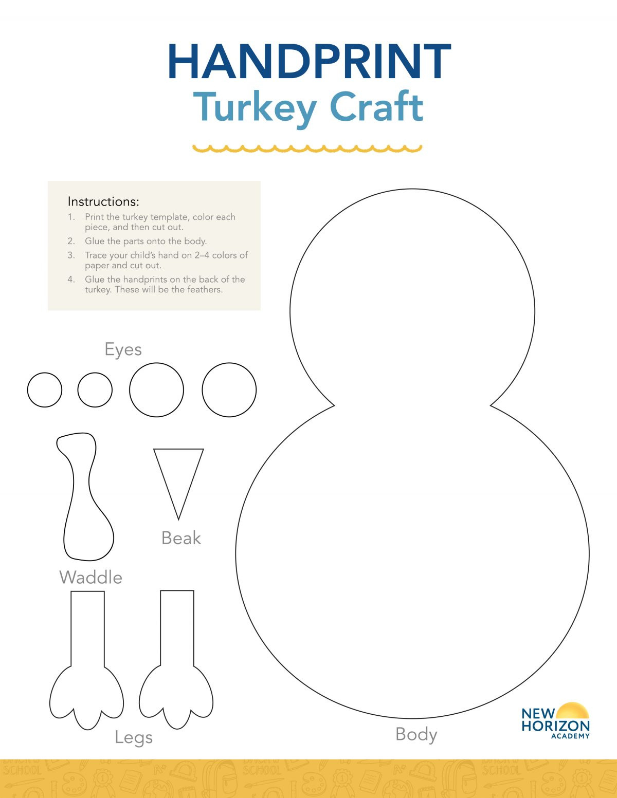 Handprint Turkey Craft - New Horizon Academy with Free Turkey Body Template Printable