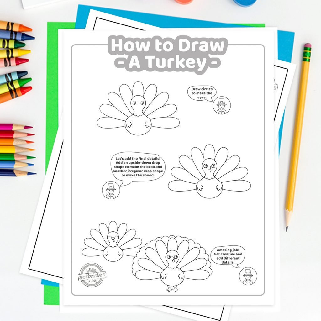 How To Draw A Turkey Easy Printable Lesson For Kids | Kids inside How To Draw A Turkey Printable