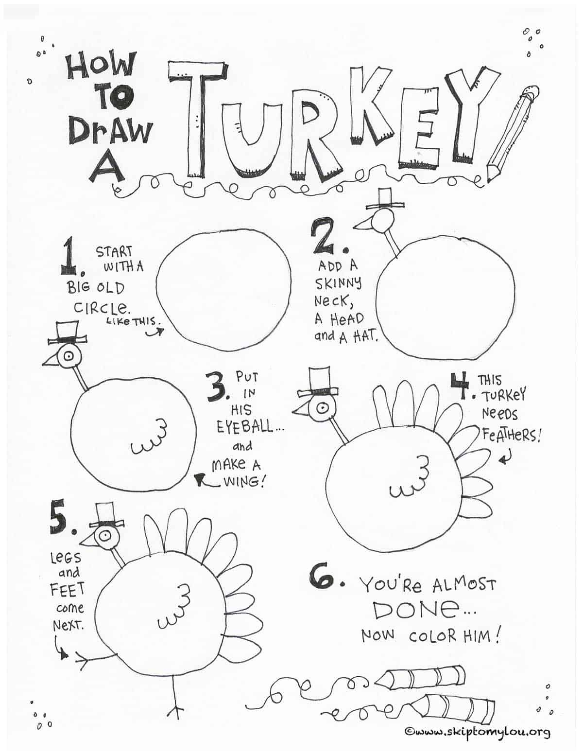 How To Draw A Turkey | Skip To My Lou in How To Draw A Turkey Printable
