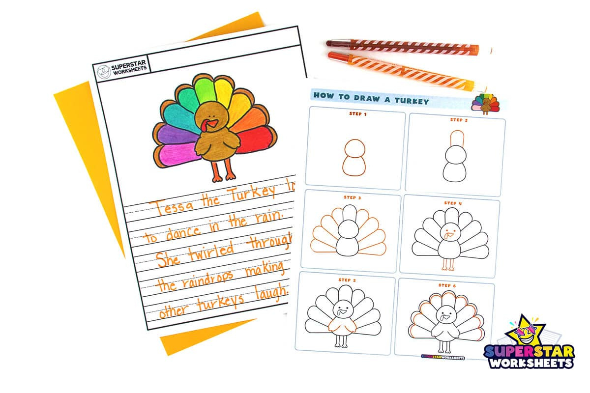 How To Draw A Turkey - Superstar Worksheets with regard to How To Draw A Turkey Printable