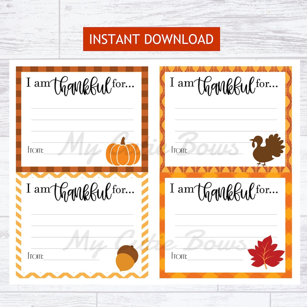 I Am Thankful Digital Download - Thanksgiving Cards Printable inside I am Thankful For You Printable Cards