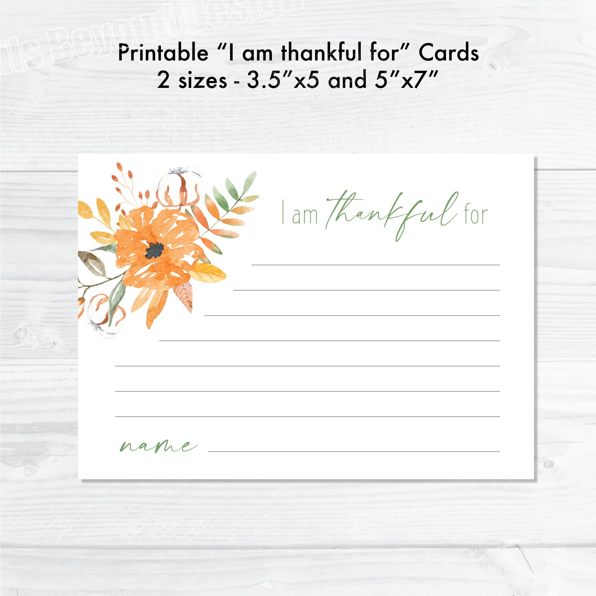 I Am Thankful For Printable Cards - Floral Cotton - 5&amp;quot;X7&amp;quot; And 3.5 within I Am Thankful Cards Printable