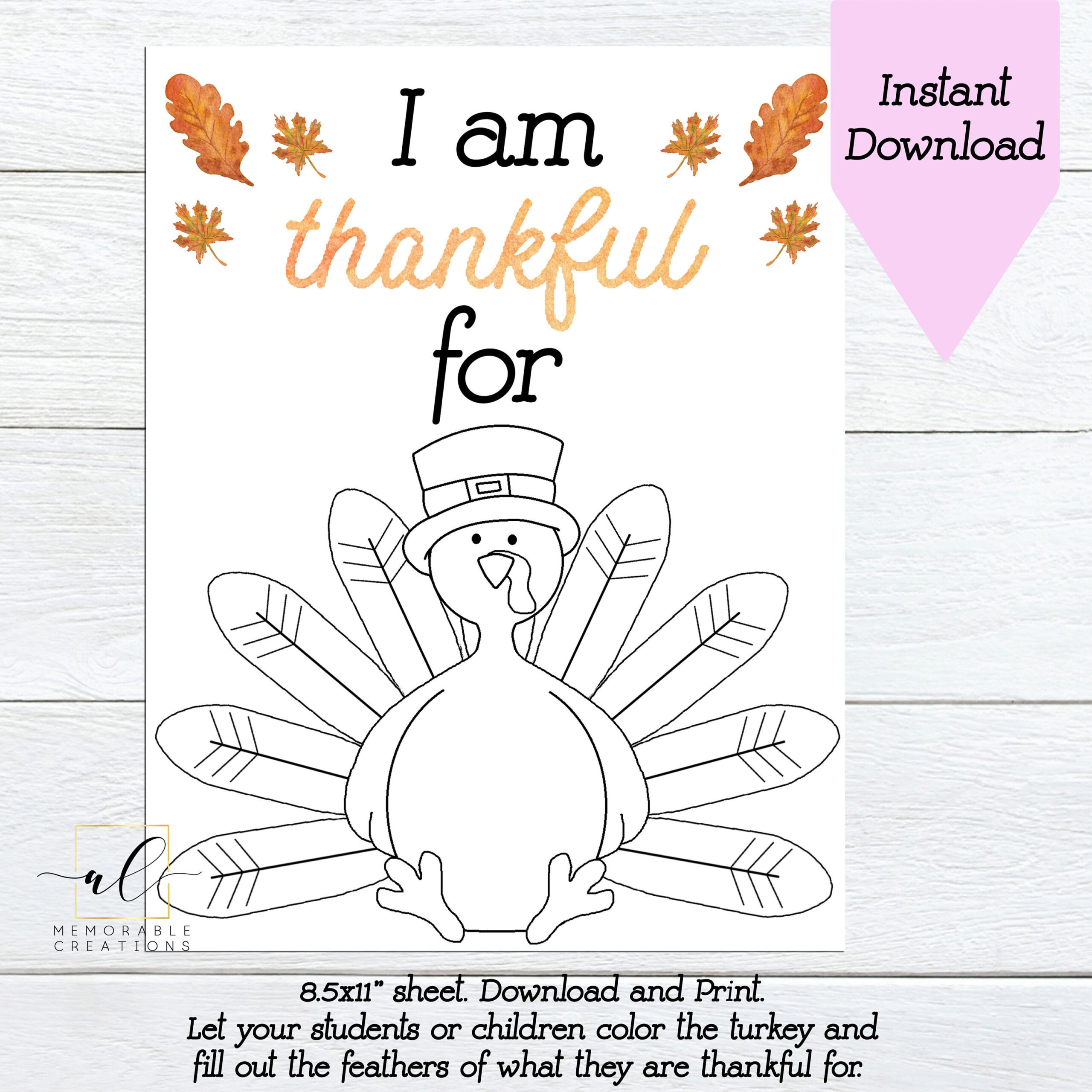 I Am Thankful For Turkey Printable, Kids Thanksgiving Activity, I in Thanksgiving Turkey I Am Thankful For Printables