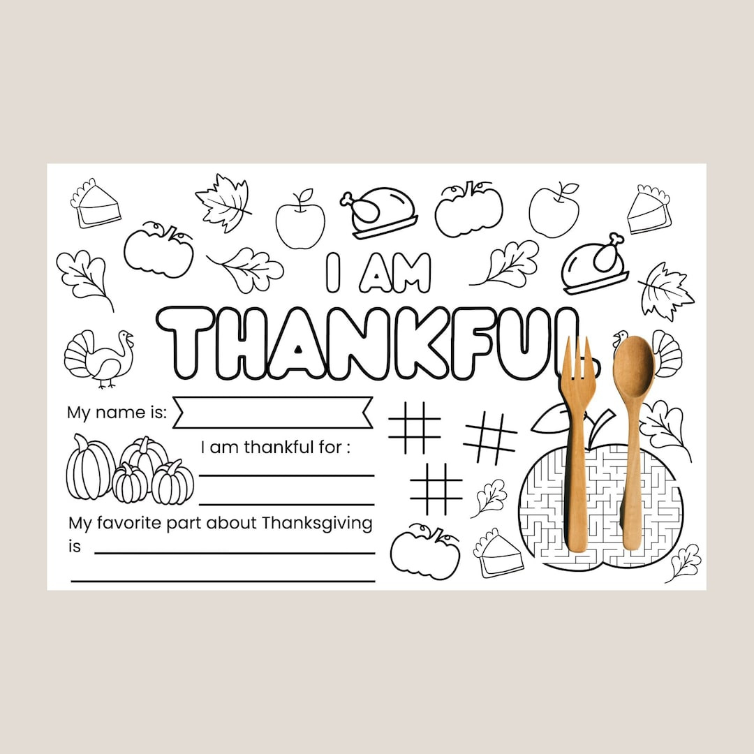 I Am Thankful // Happy Thanksgiving Placemat | Instant Download for I Am Thankful For Placemat Printable