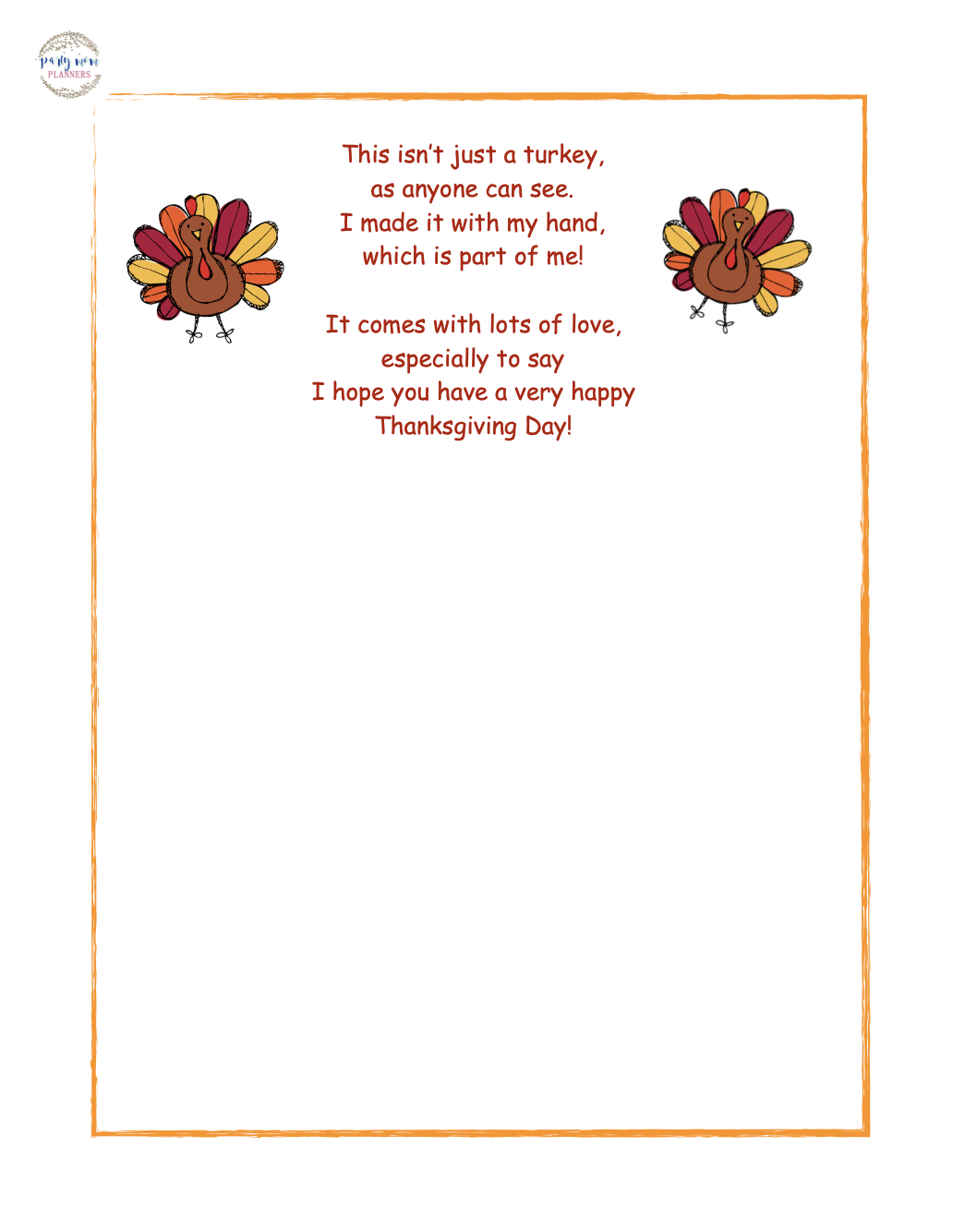 Kids-Giving Ideas – Party Mom Planners inside This Isn&amp;amp;#039;t Just a Turkey Poem Printable