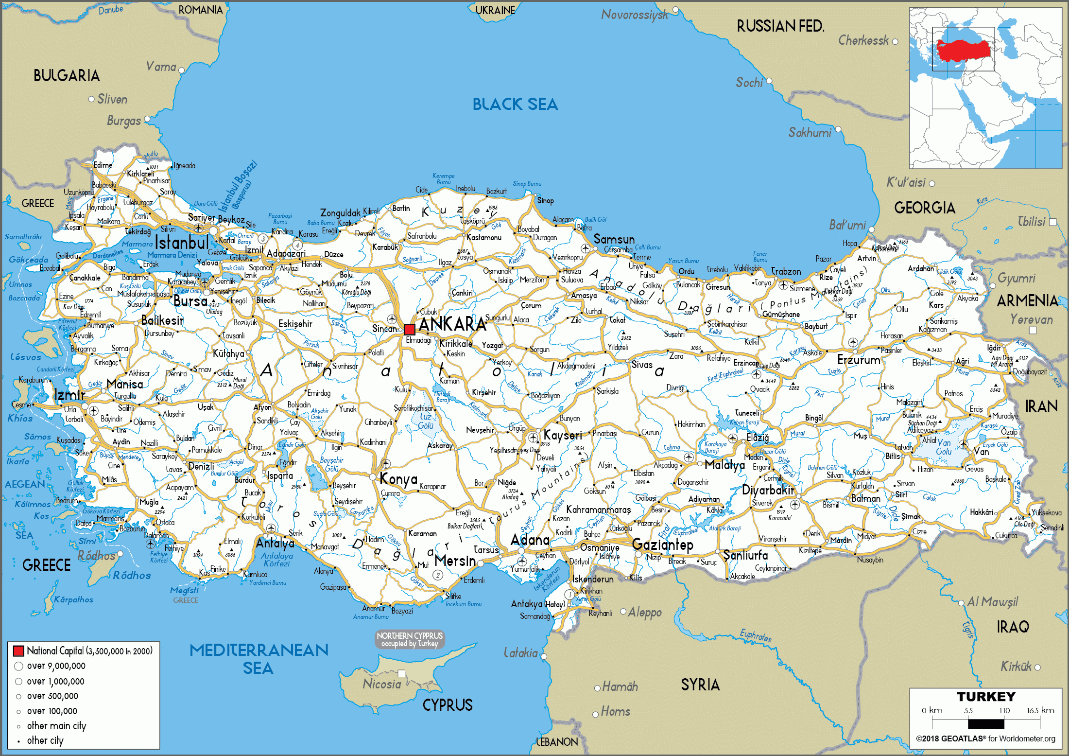 Large Size Road Map Of Turkey - Worldometer regarding Printable Map of Turkey