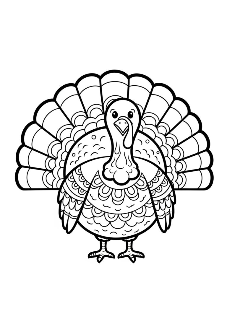 Large Turkey Coloring Page For Kids | Free Printable within Large Turkey Printable