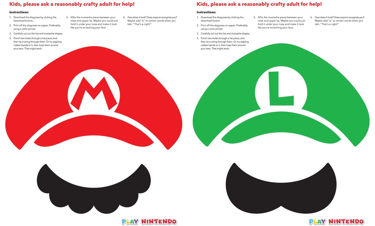 Mario And Luigi Instant Disguise Kit - Printable Hats &amp;amp; Mustaches with regard to Luigi Turkey Disguise Printable