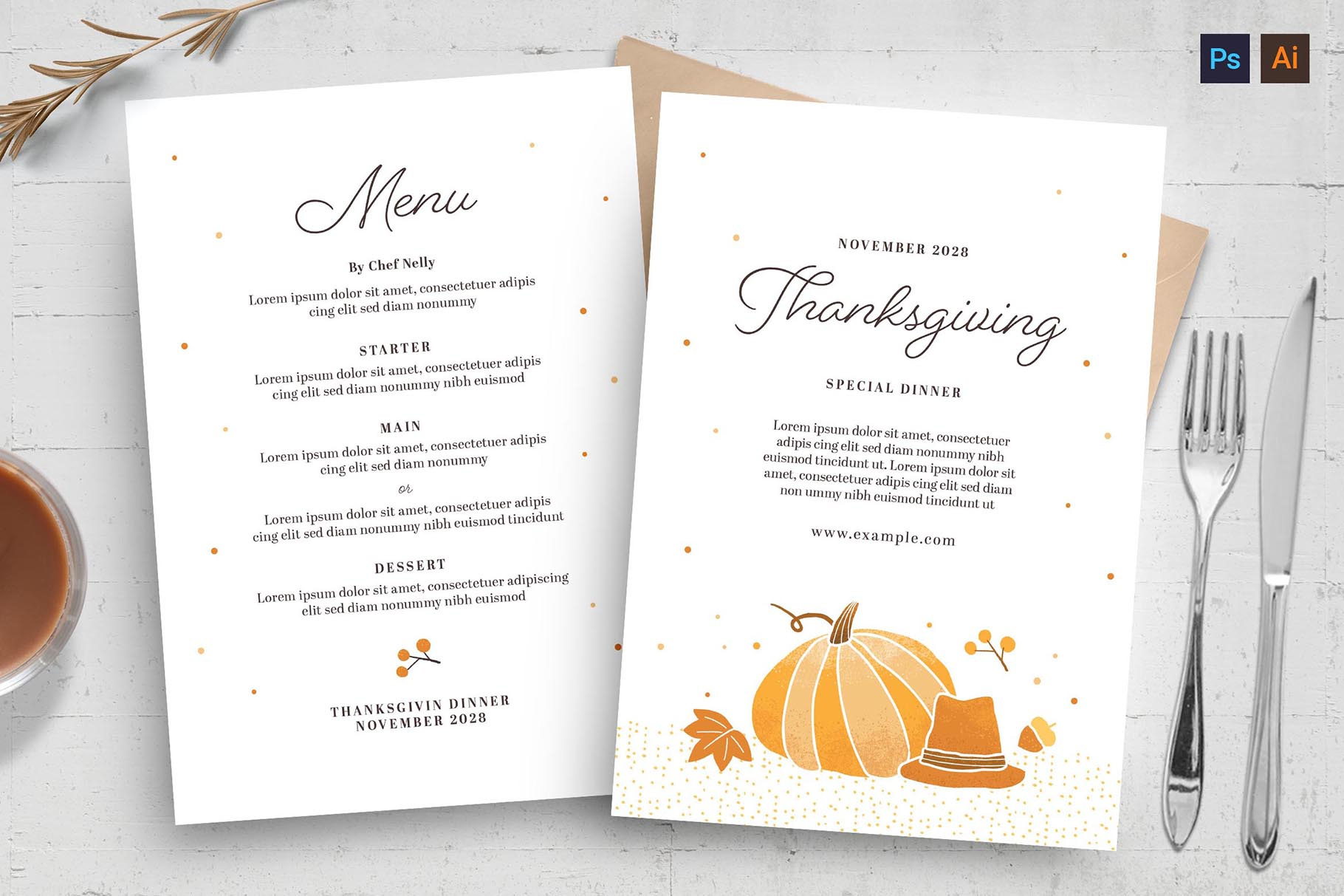 Minimal Thanksgiving Menu Template [Psd, Ai, Vector] - Brandpacks within Design Thanksgiving Menu Cards Template