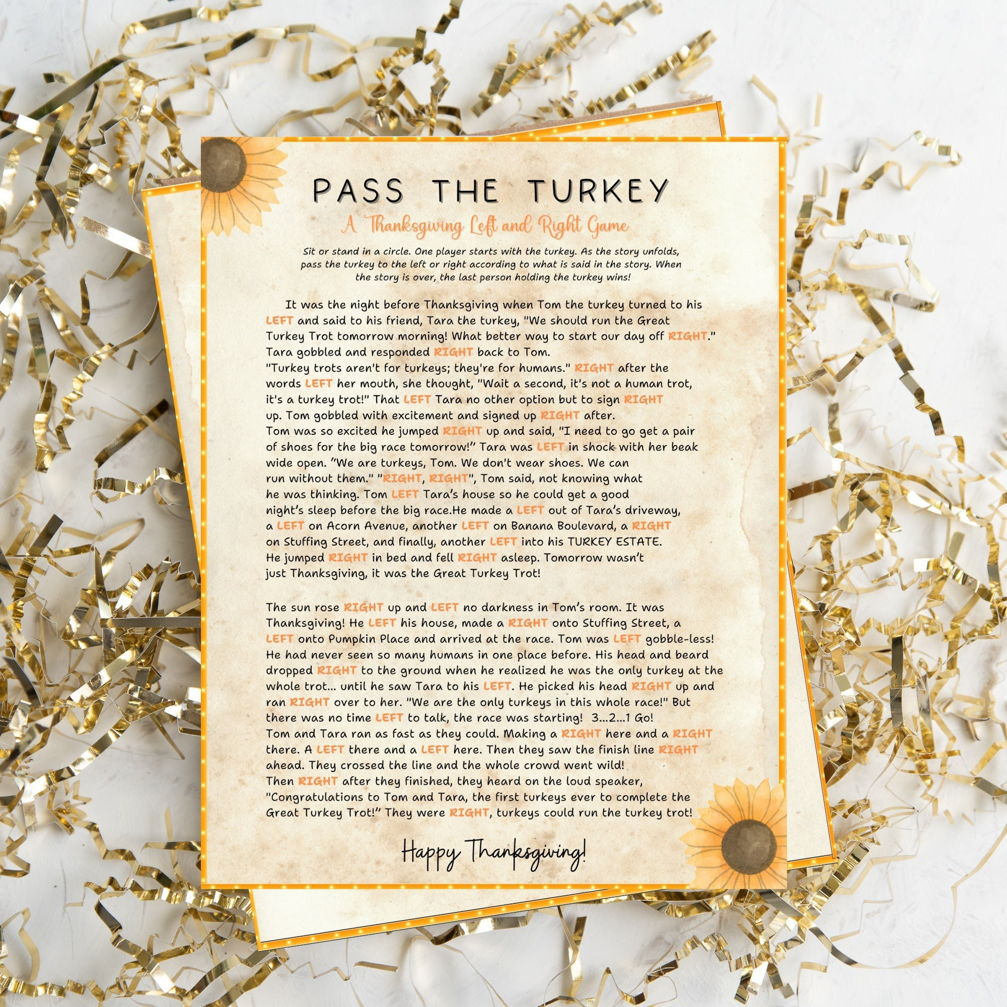 Pass The Turkey Thanksgiving Game: Left Right Story (Pdf) - Etsy in Printable Turkey Story