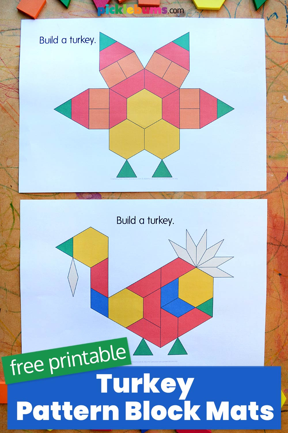 Pattern Block Turkeys - Free Printable - Picklebums with Turkey Pattern Block Printable