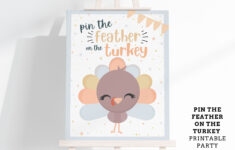 Pin The Feather On The Turkey Printable Party Game – 4 Poster within Pin The Feather On The Turkey Game Printable