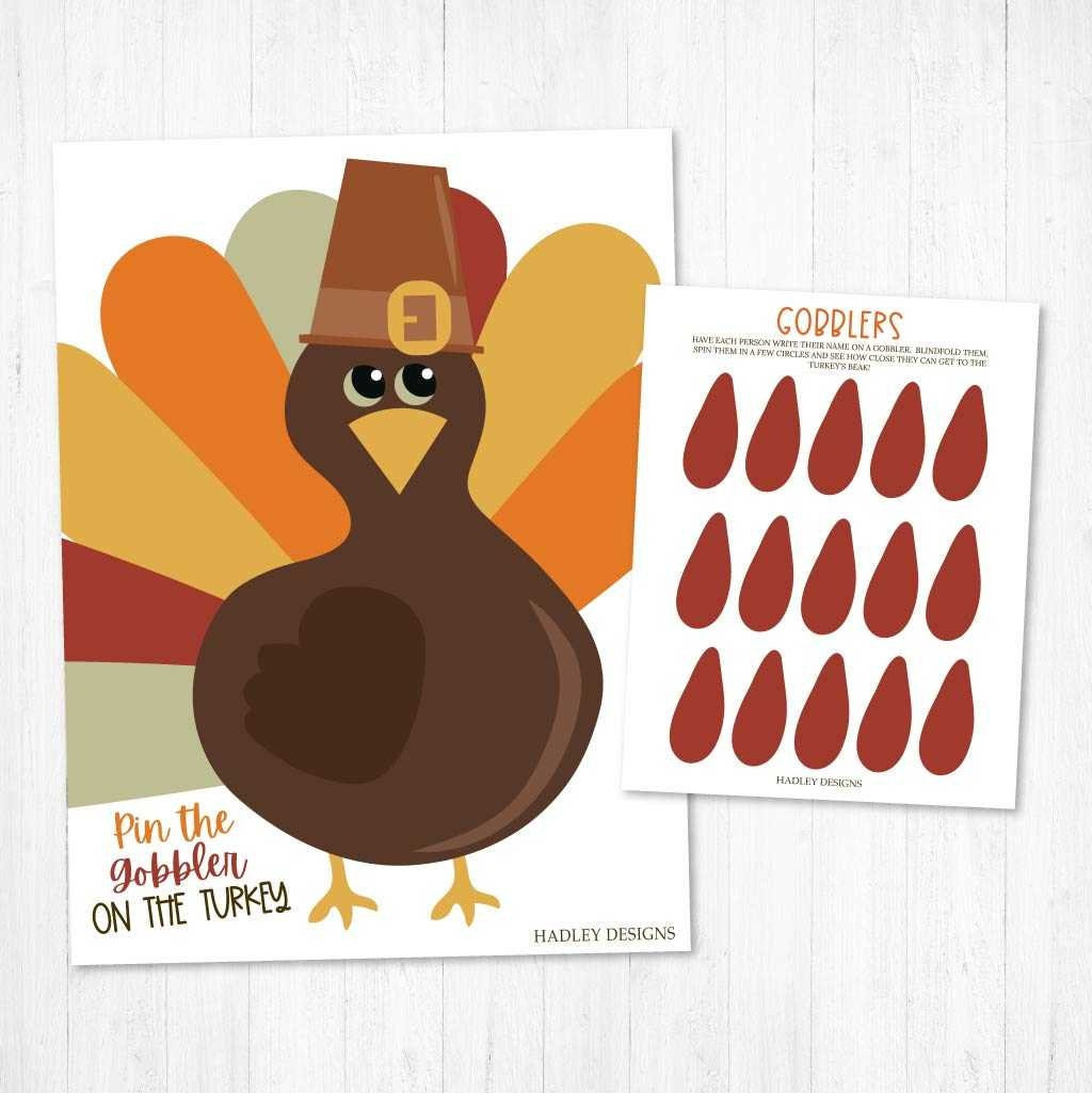 Pin The Gobbler Game Template - Digital Pin The Tail Thanksgiving within Pin The Tail On Turkey Printable