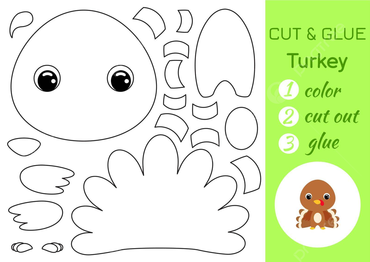 Preschool Turkey Activity Cut Color Glue Glue Print Cut Out Vector in Turkey Cut And Paste Printable