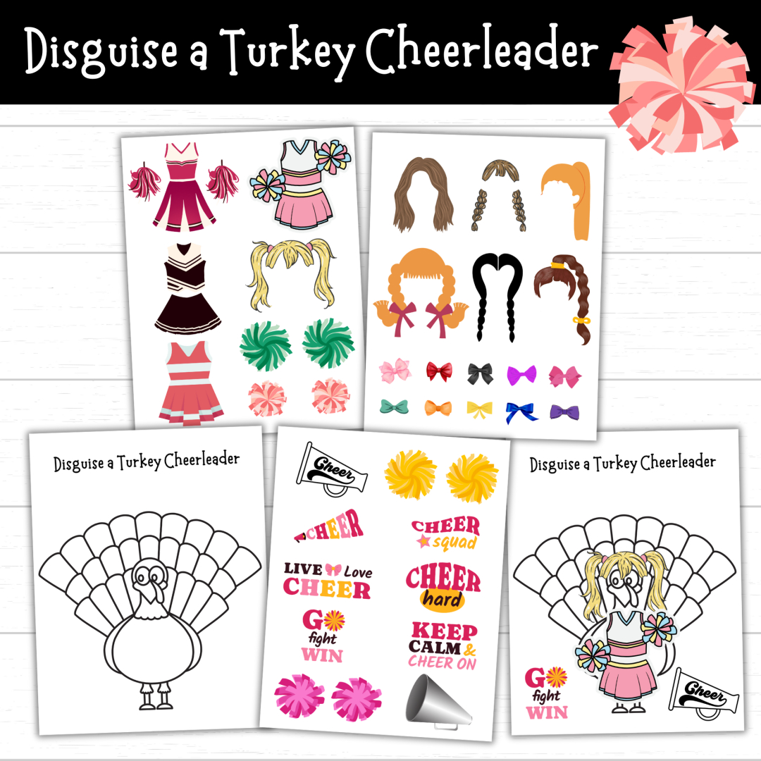 Printable Disguise A Turkey Cheerleader (4 Sets) - Mom. Wife. Busy with Printable Cheerleader Turkey Disguise