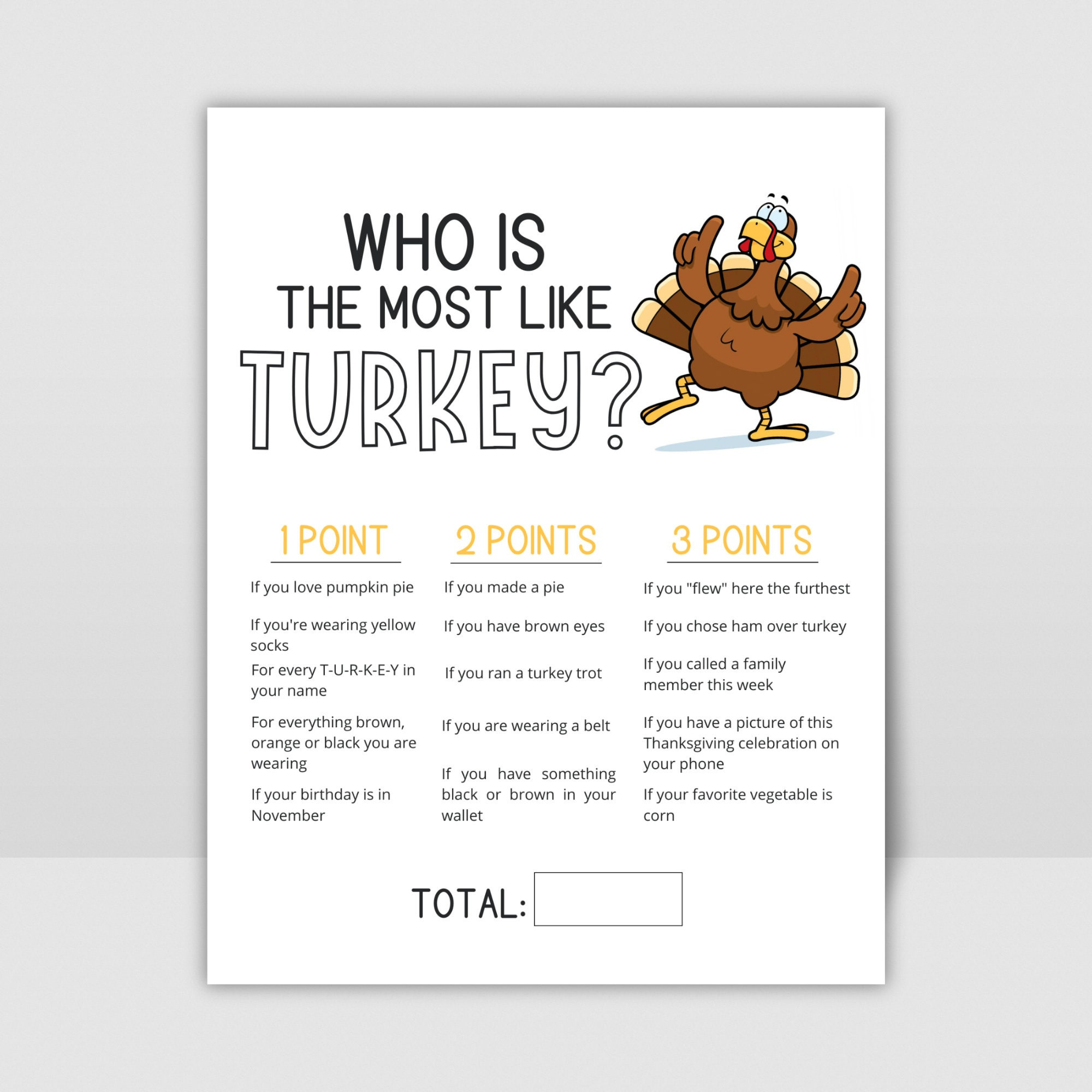 Printable Thanksgiving Game, Who Is Most Like The Turkey, Family inside Who Is Most Like A Turkey Game Free Printable