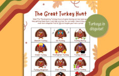 Printable Thanksgiving Turkey Hunt Game: Turkeys In Disguise (Pdf with regard to Printable Turkey Hunt Game
