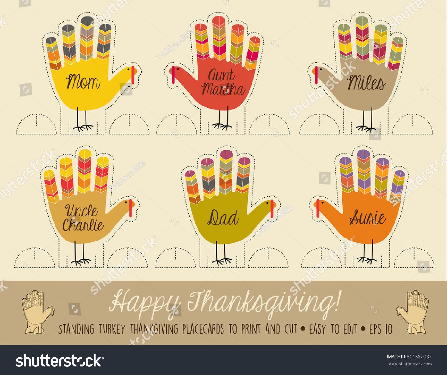 Printable Turkey Place Cards Decorating Thanksgiving Stock Vector for Printable Turkey Place Cards