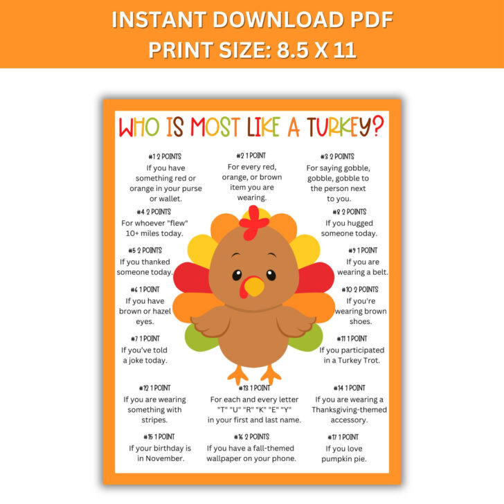 Who Is Most Like a Turkey Game Free Printable