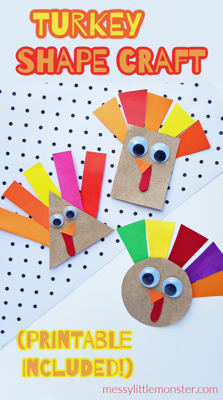 Shape Turkey Craft (Template Included) - Messy Little Monster with Printable Turkey Shape