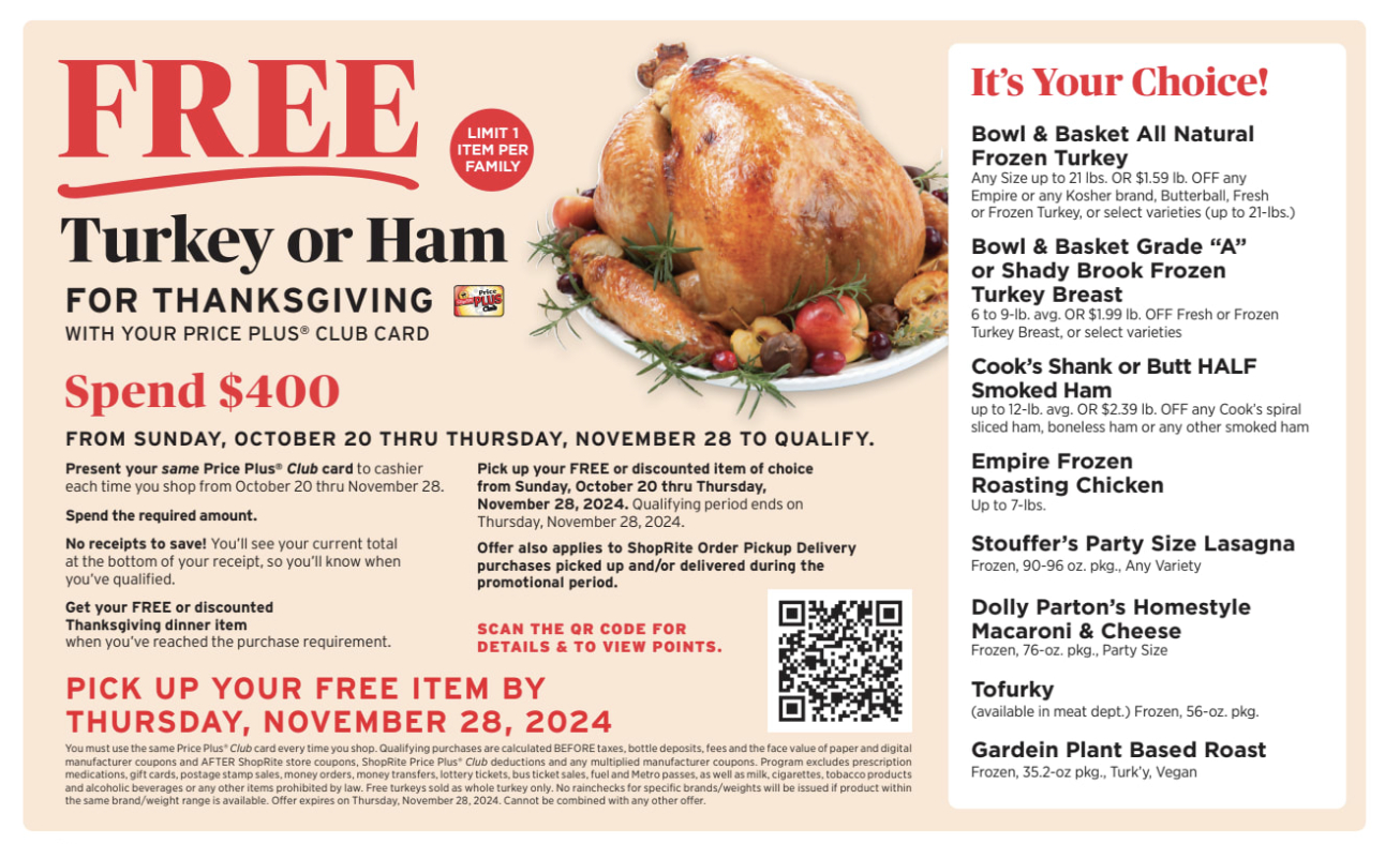 Shoprite Holiday Dinner Promo | Earn A Free Turkey, Ham + More in Free Butterball Turkey Coupons Printable