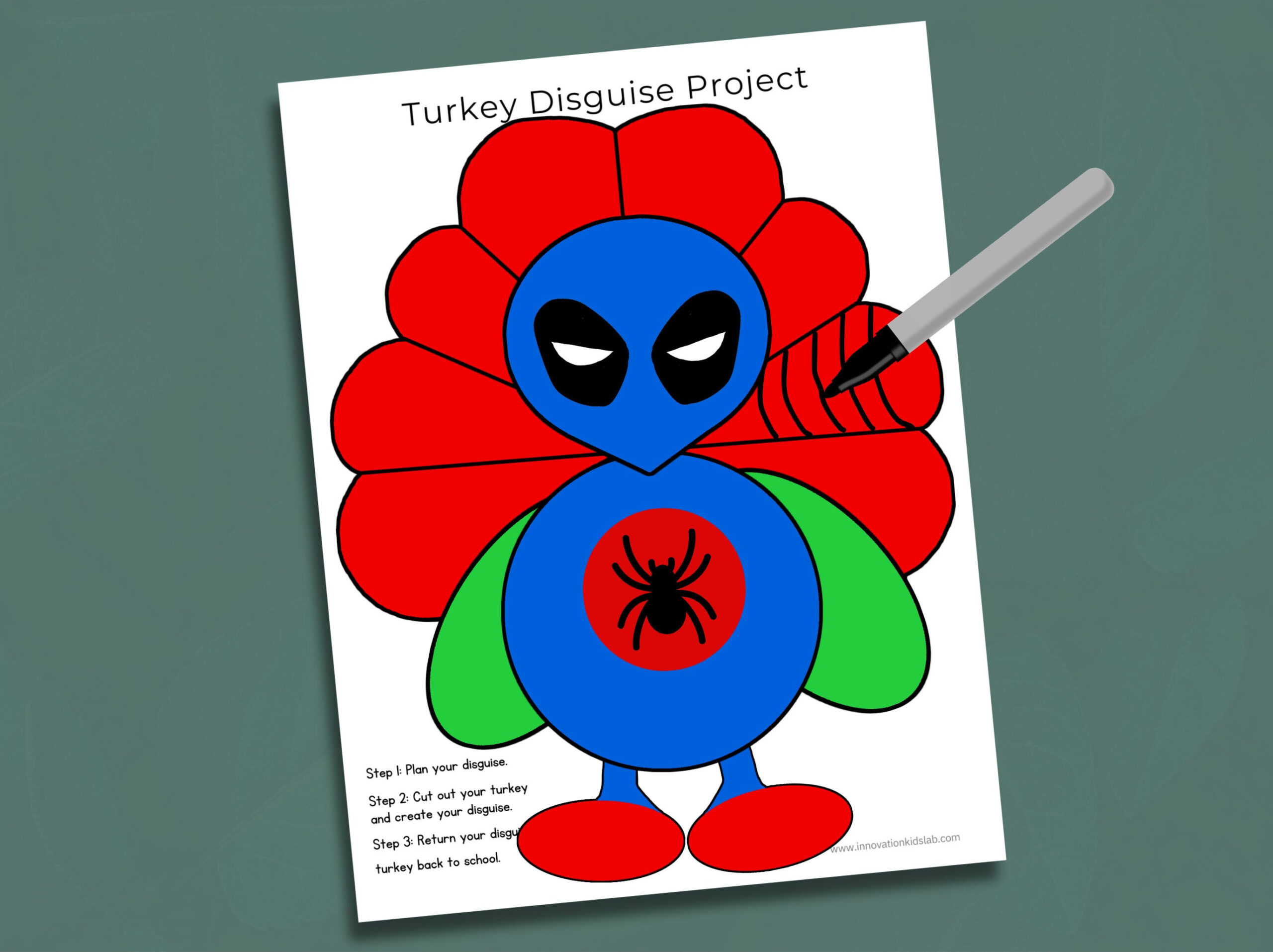 Superhero Turkey In Disguise Kit: Kids Thanksgiving Craft (Digital pertaining to Turkey Disguise Spiderman Printable