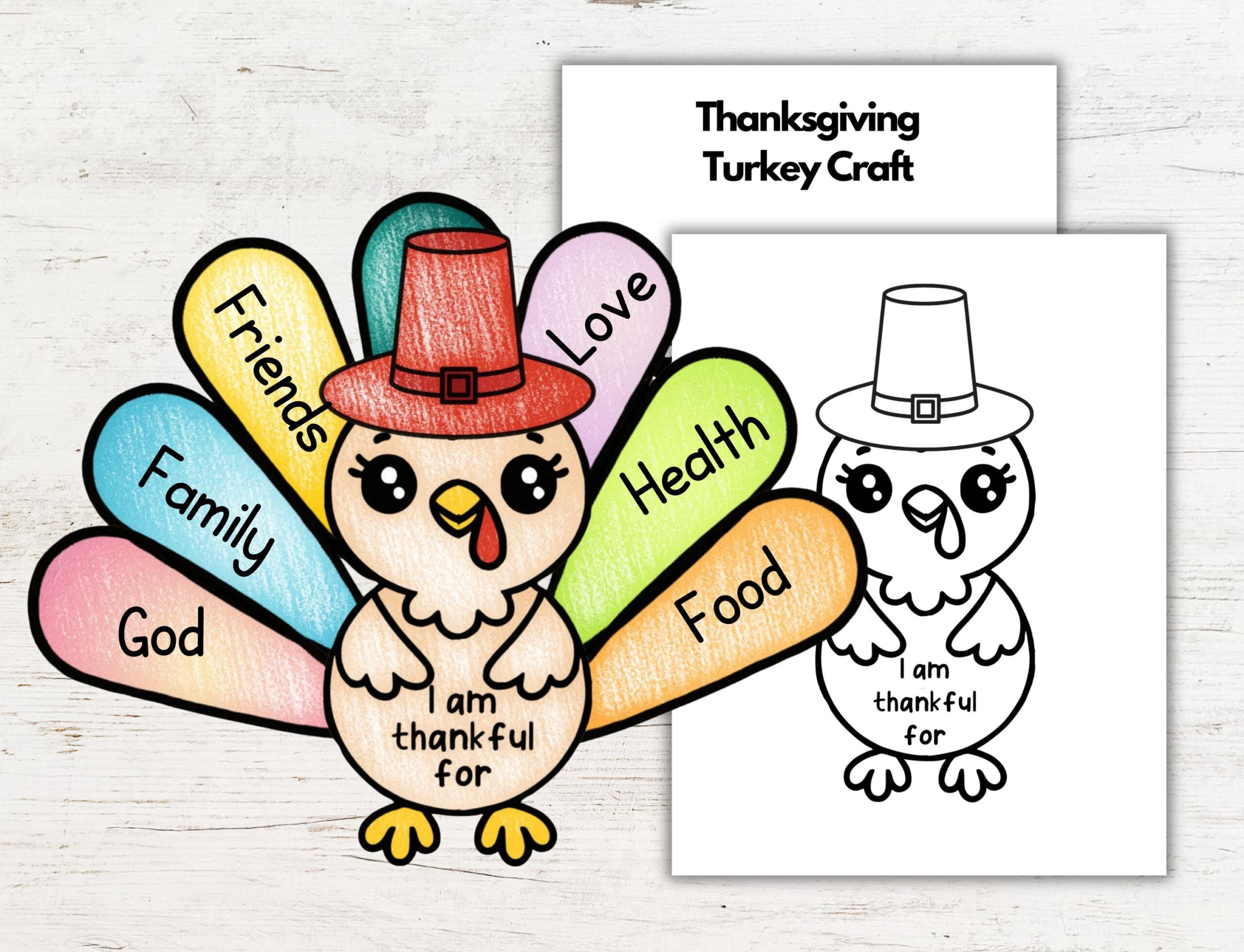 Thankful Turkey Craft For Kids, Thanksgiving Activity, Gratitude Coloring  And Assembly Craft, Sunday School Printable, Kids Bible Lesson with Thankful Turkey Craft Printable	Informational