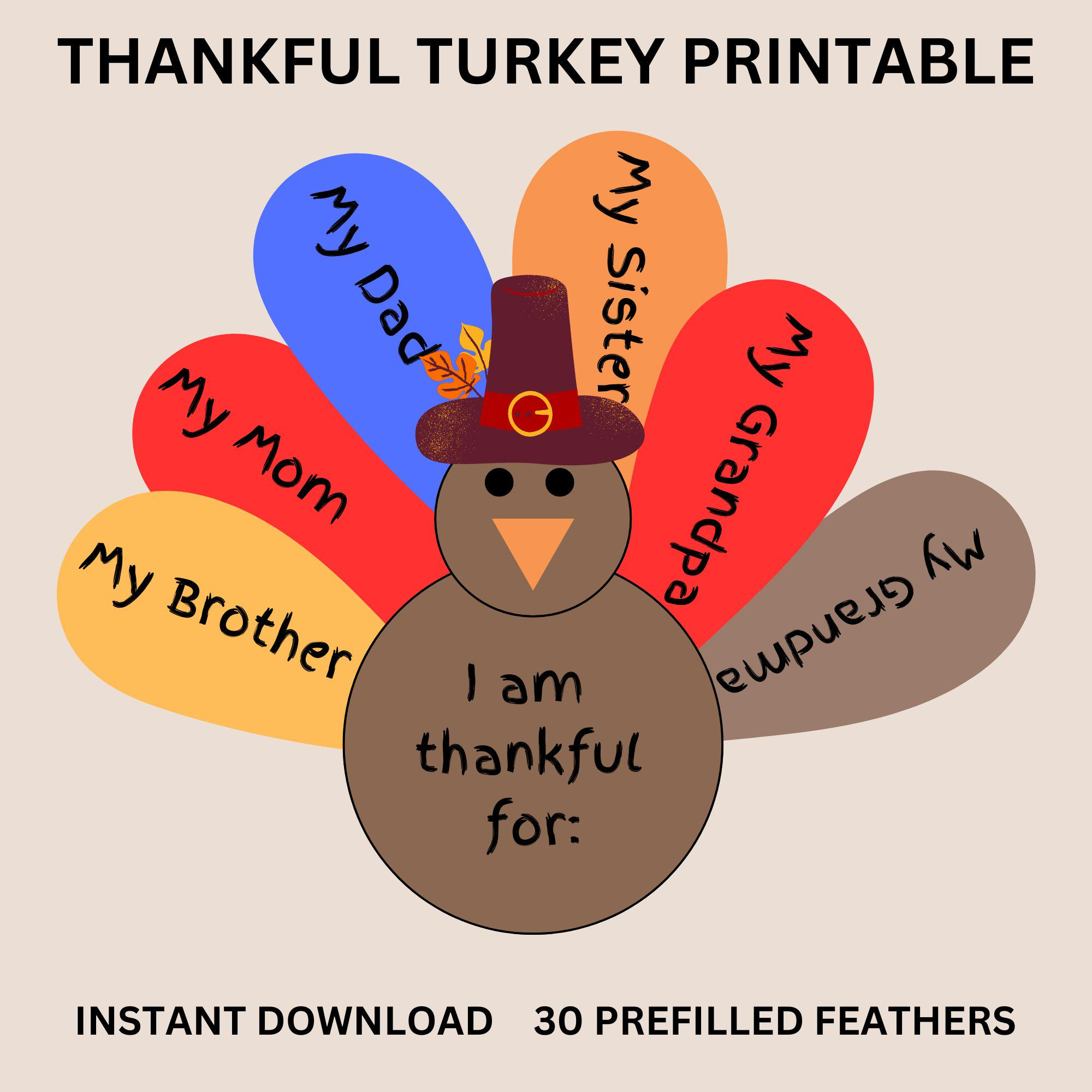 Thankful Turkey Craft: Thanksgiving Printable (Pdf) - Etsy for Printable Turkey Stencil Informational, Transactional