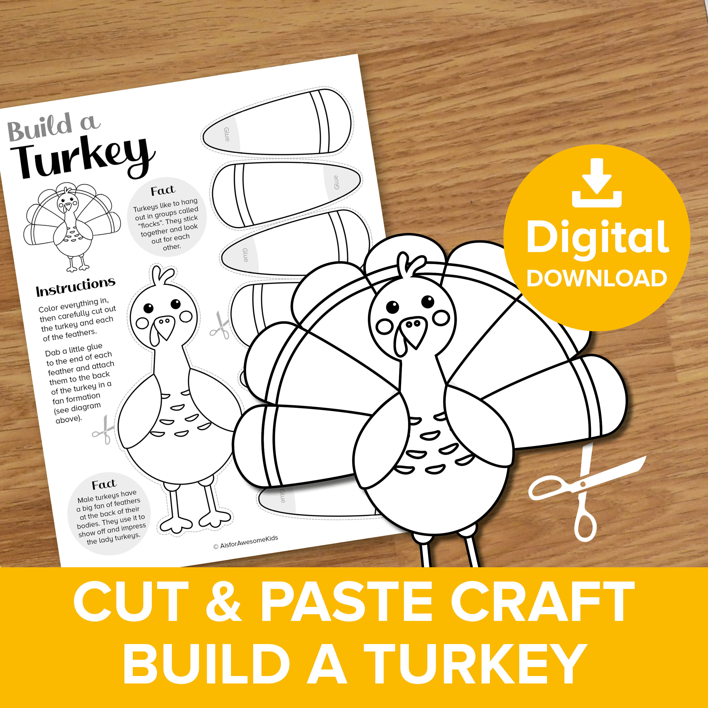 Thankful Turkey Cut &amp;amp; Paste Craft, Build A Thanksgiving Bird within Turkey Cut And Paste Printable