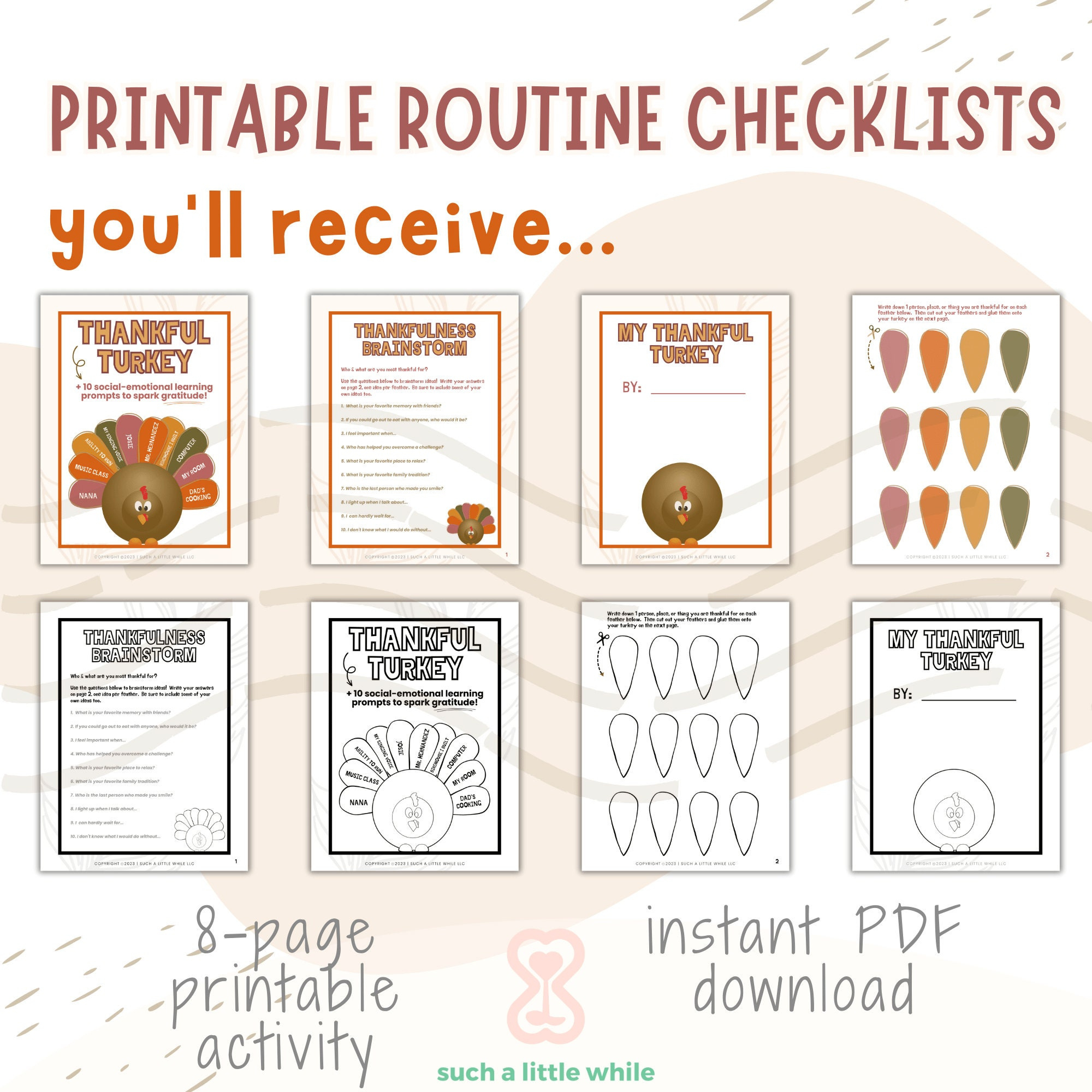 Thankful Turkey Printable Activity Kit Pdf With Thanksgiving in Gratitude Turkey Printable	Informational
