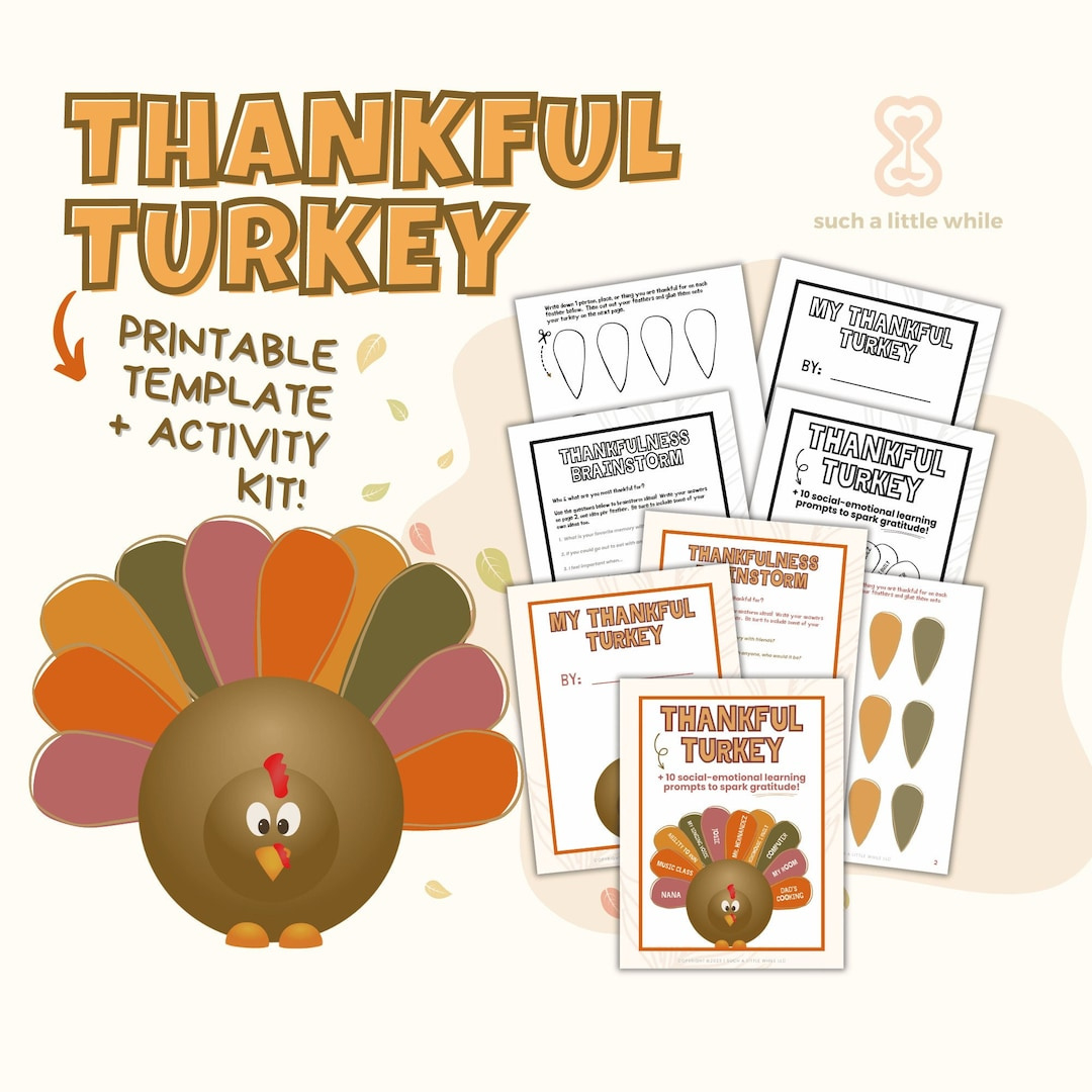 Thankful Turkey Printable Activity Kit Pdf With Thanksgiving throughout Turkey Head Printable Informational