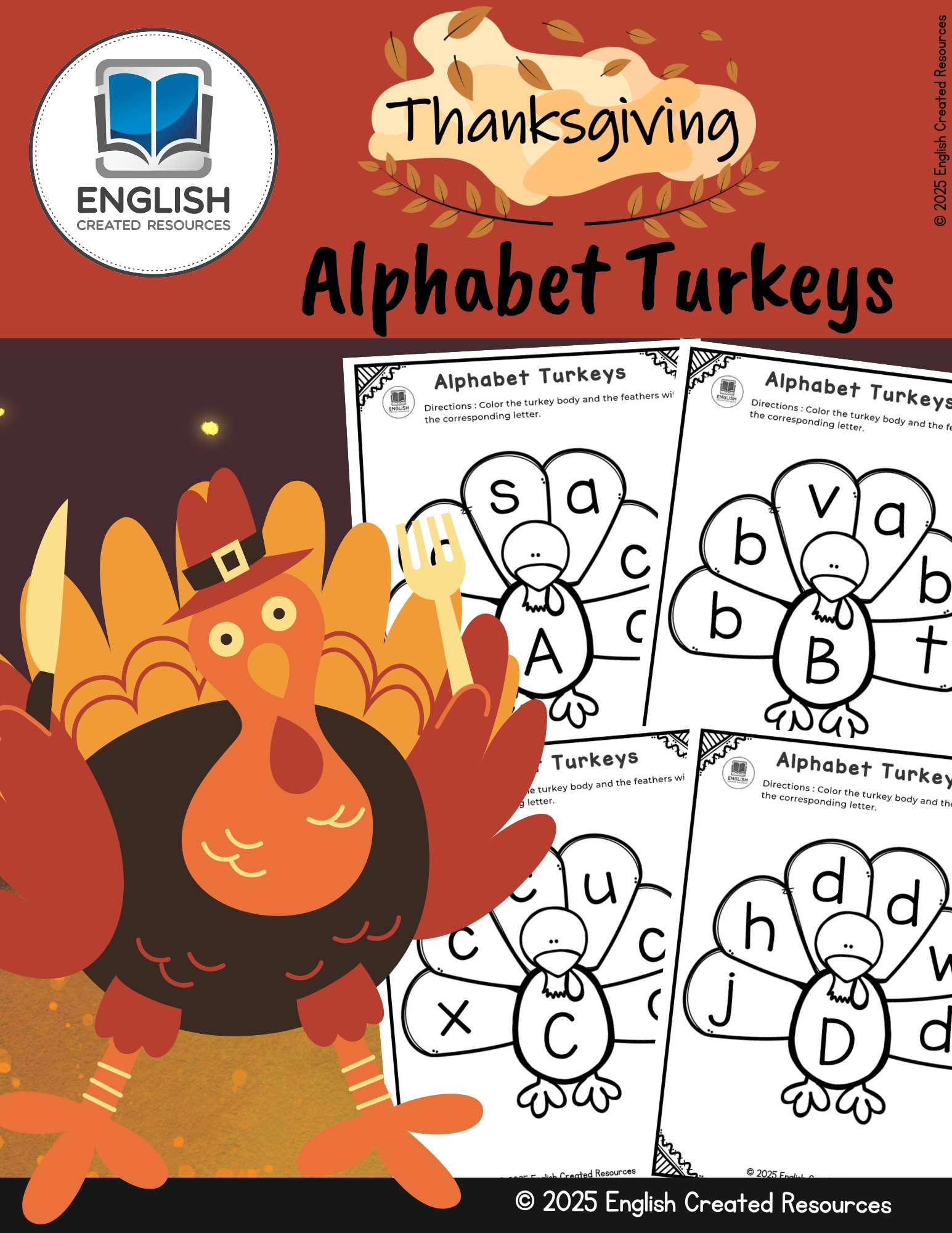 Thanksgiving Alphabet Turkeys - English Created Resources intended for Alphabet Turkey Printable