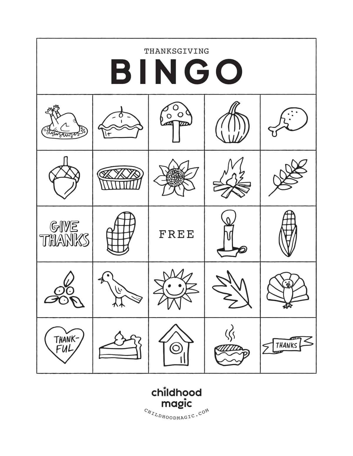Thanksgiving Bingo - Childhood Magic with Free Printable Game Thanksgiving Bingo