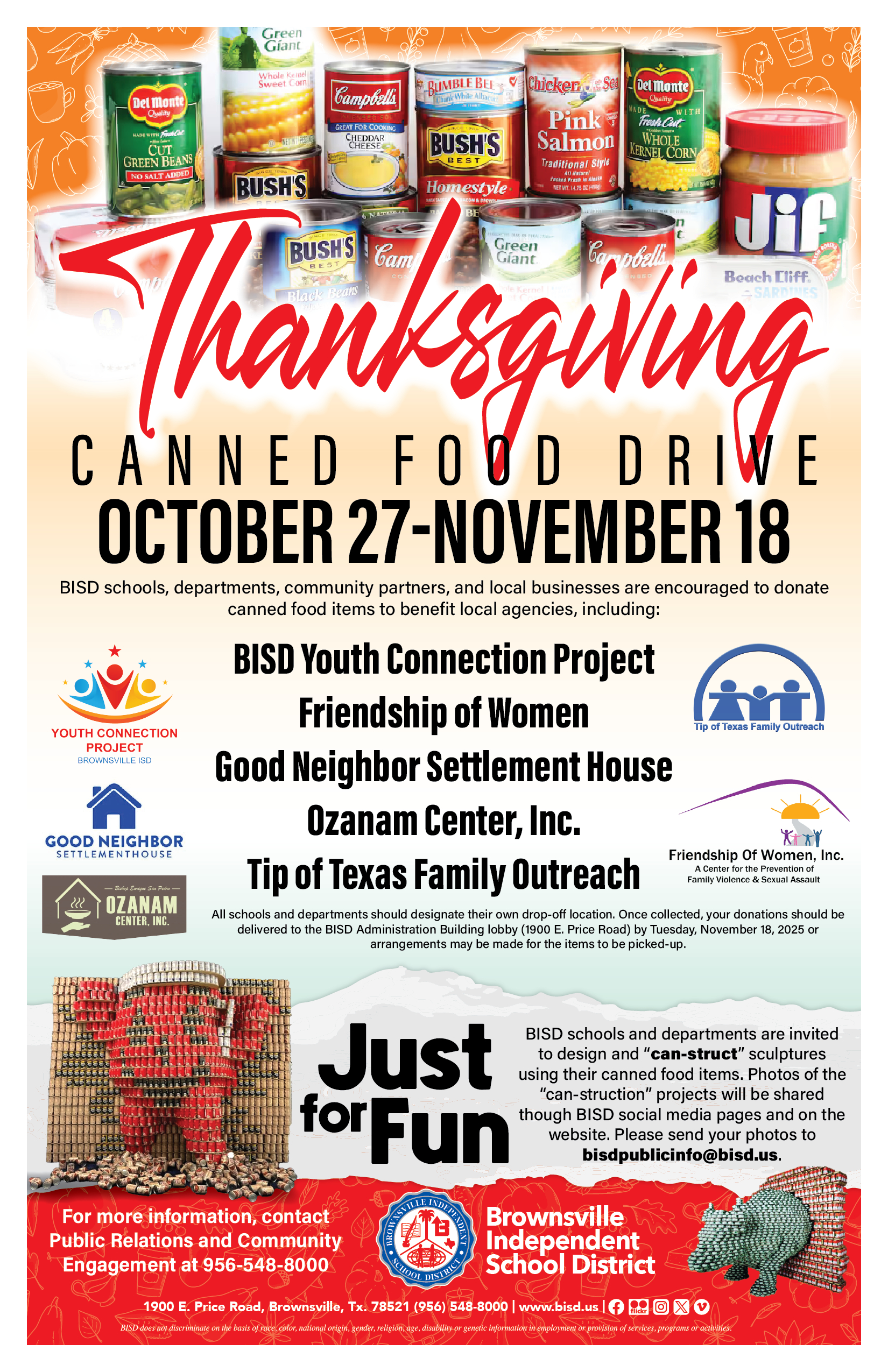 Thanksgiving Canned Food Drive | Palm Grove Elementary with Turkey Coloring Printable	Informational, Commercial