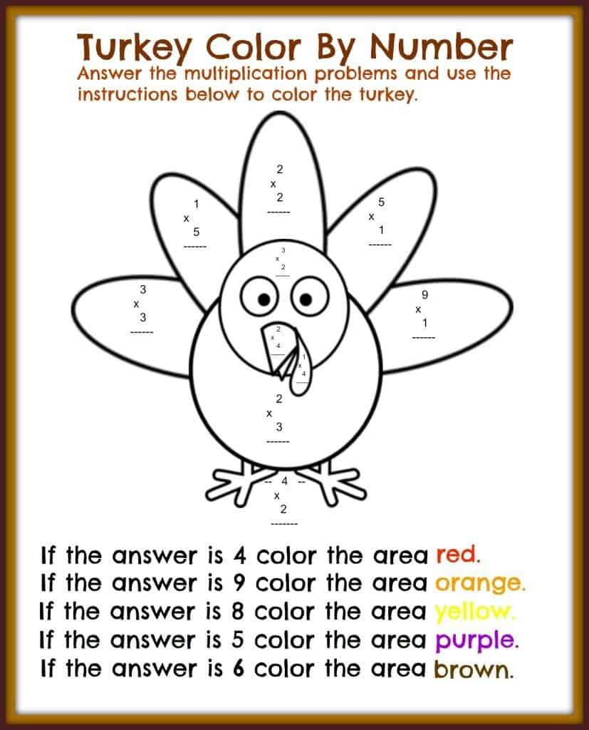 Thanksgiving Colorcode - Fantastic Fun &amp;amp;Amp; Learning with Free Printable Turkey Math Worksheets