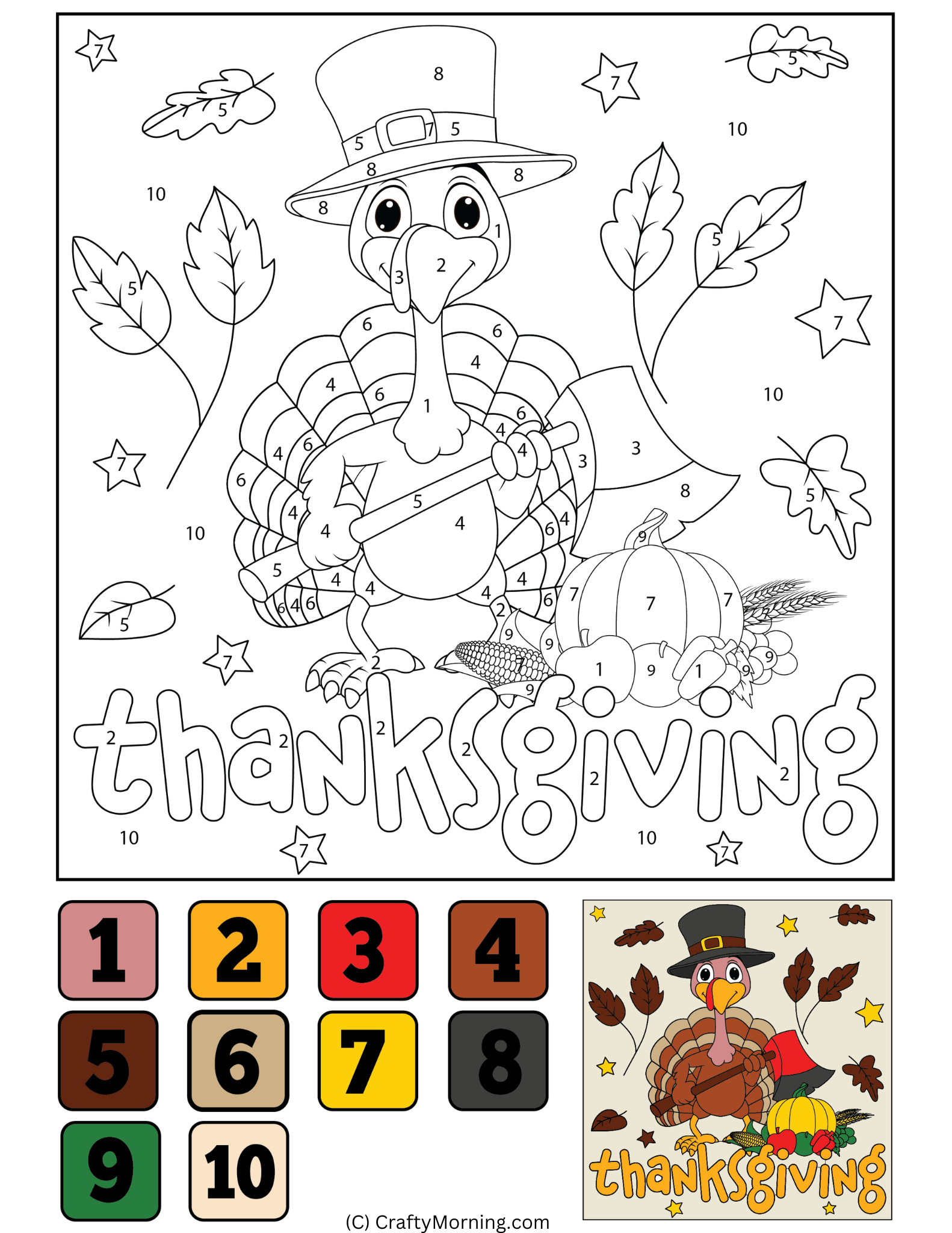 Thanksgiving Colornumber (Free Printables) - Crafty Morning intended for Printable Turkey Color By Number