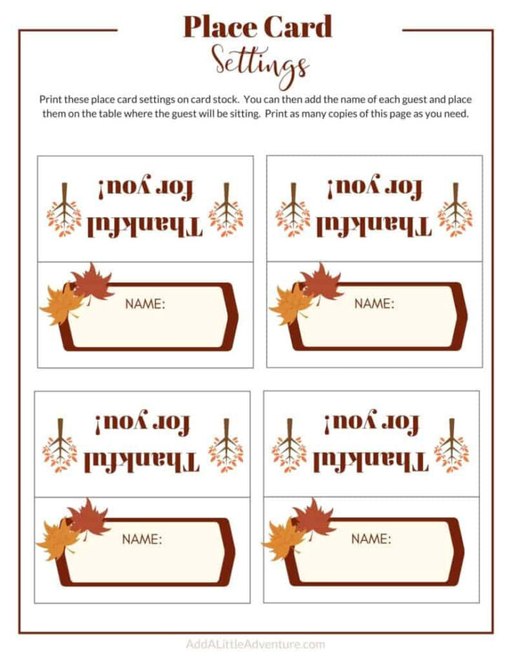 Turkey Place Cards Printable