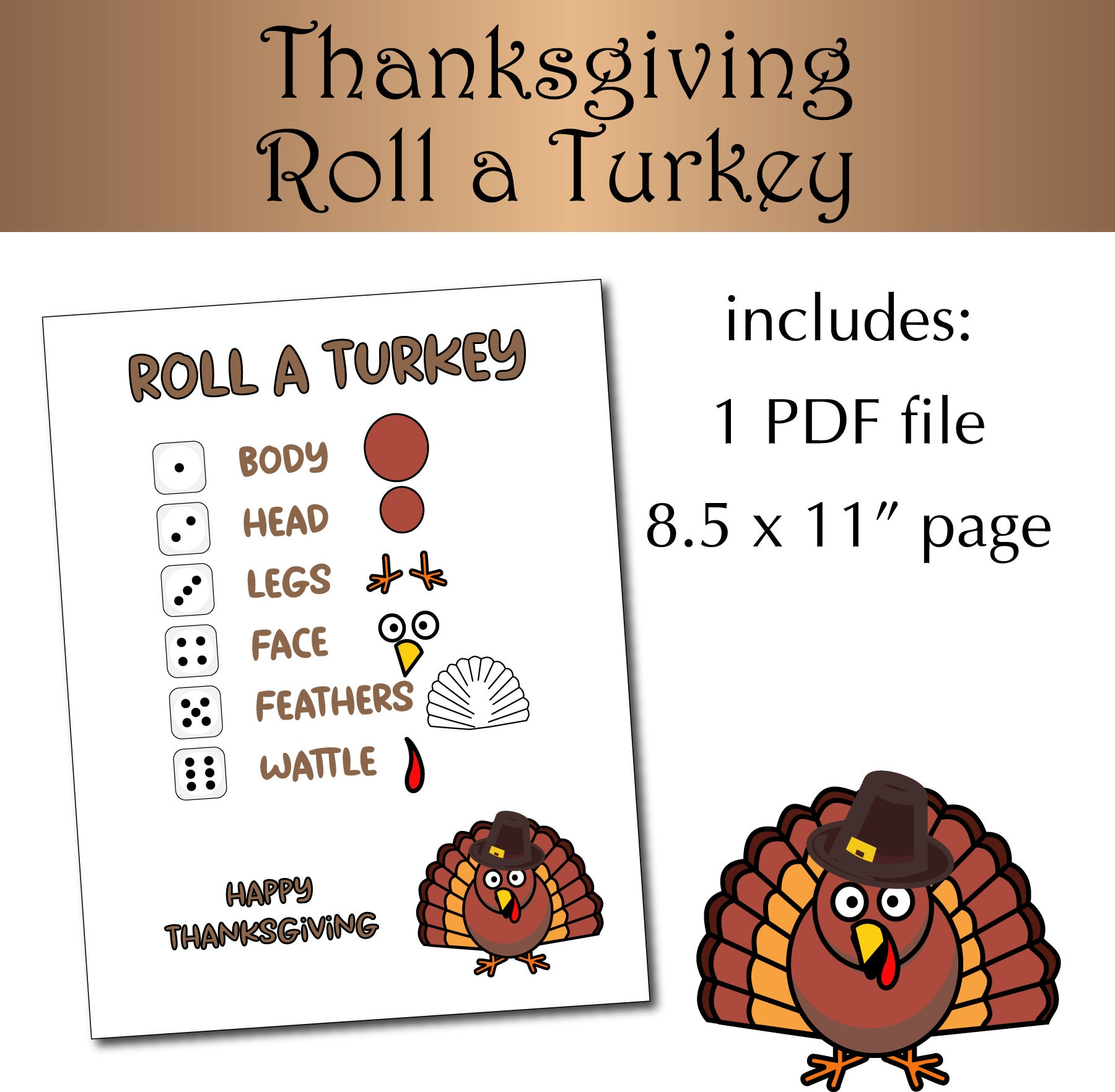 Thanksgiving Games Bundle For Families, Printable Thanksgiving for Roll A Turkey Dice Game Free Printable Informational