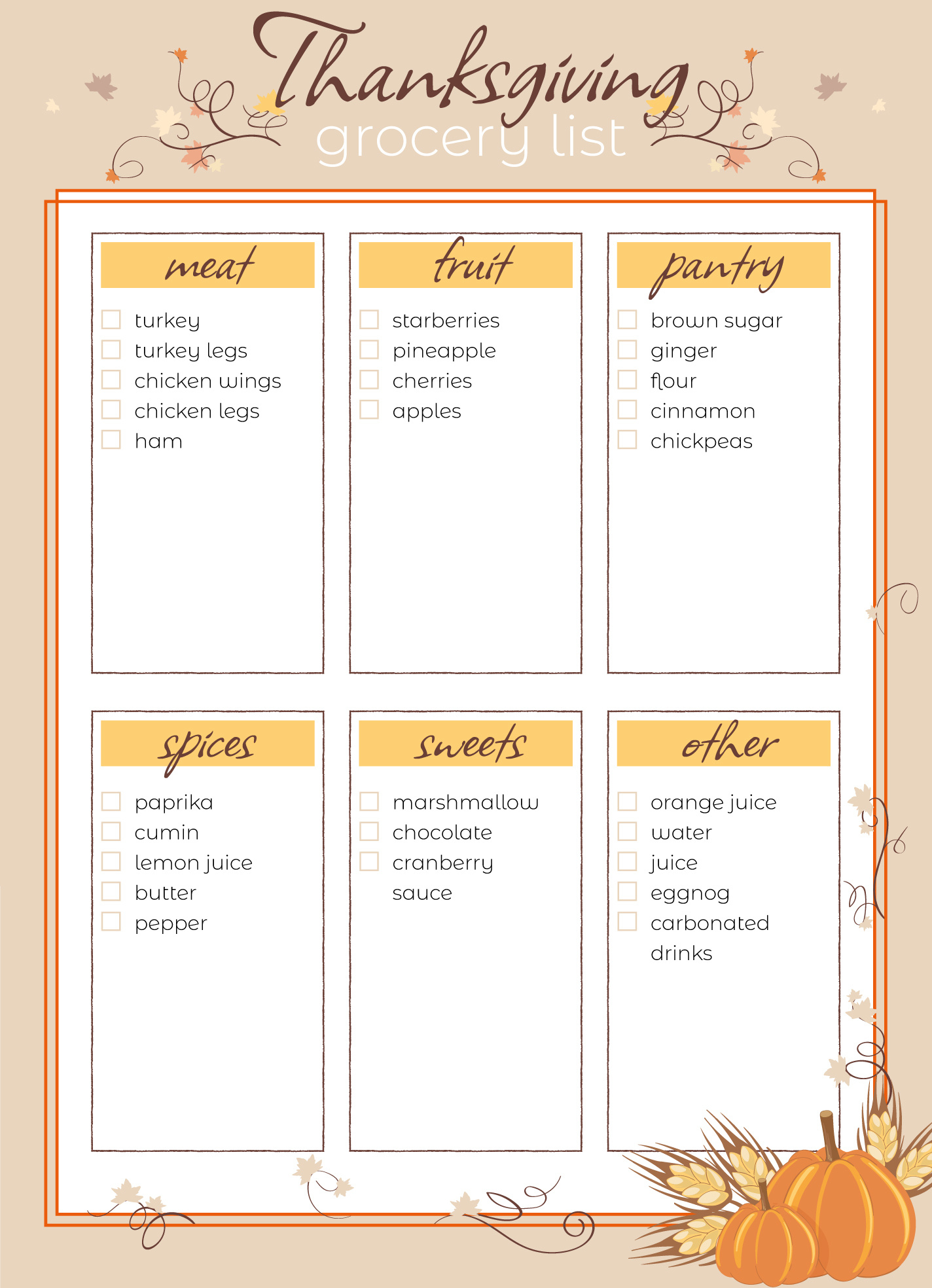 Thanksgiving Grocery List Free Google Docs Template - Gdoc.io with Thanksgiving Menu Google Doc Template