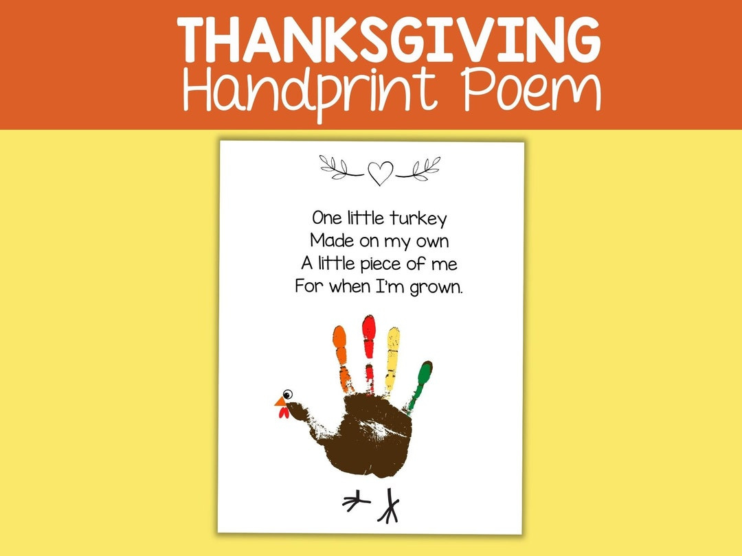 Thanksgiving Handprint Art Turkey Poem, Fall Crafts For Kids, Thanksgiving Kids Poem, Handprint Craft, Sensory Craft, Thanksgiving Printable - Etsy regarding Turkey Poem Printable